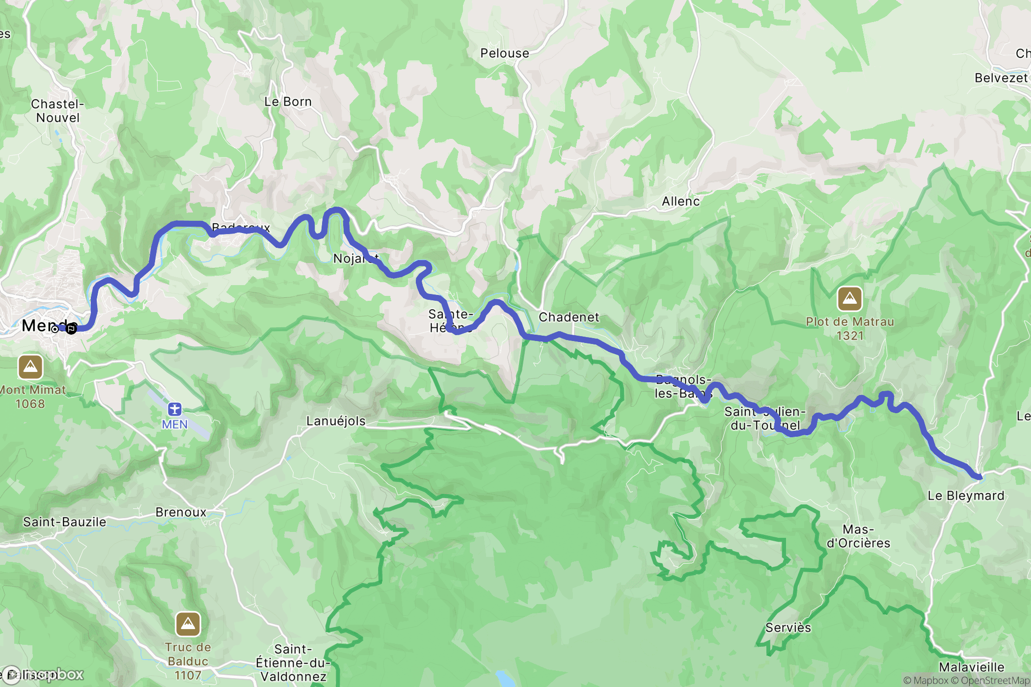 Mende : carte du parcours de randonnée - France