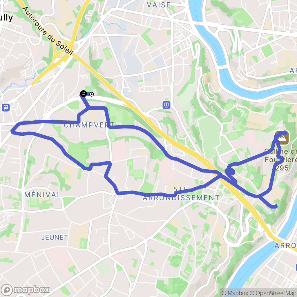 Lyon : carte du parcours de randonnée - France