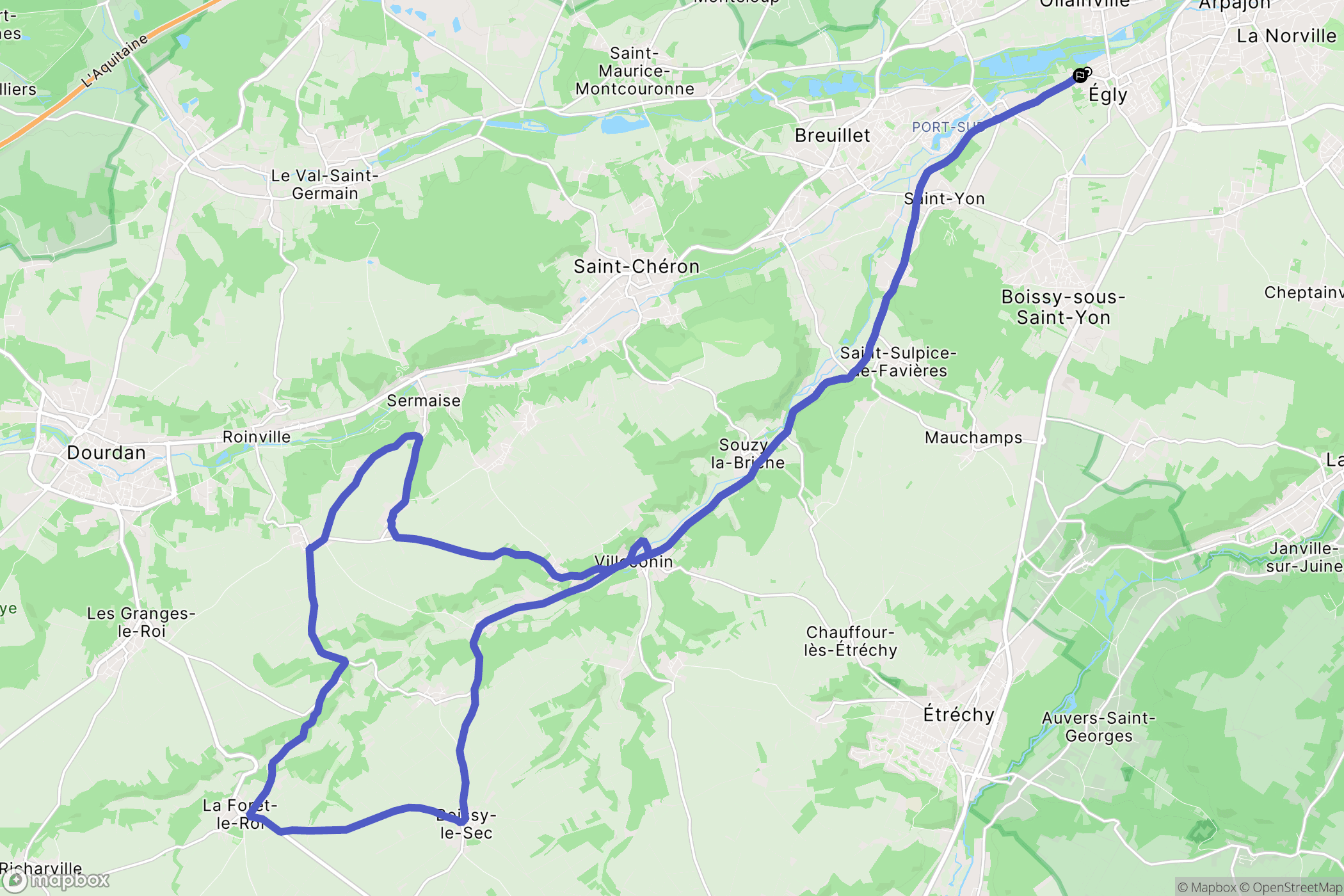 Égly : carte du parcours de randonnée - France