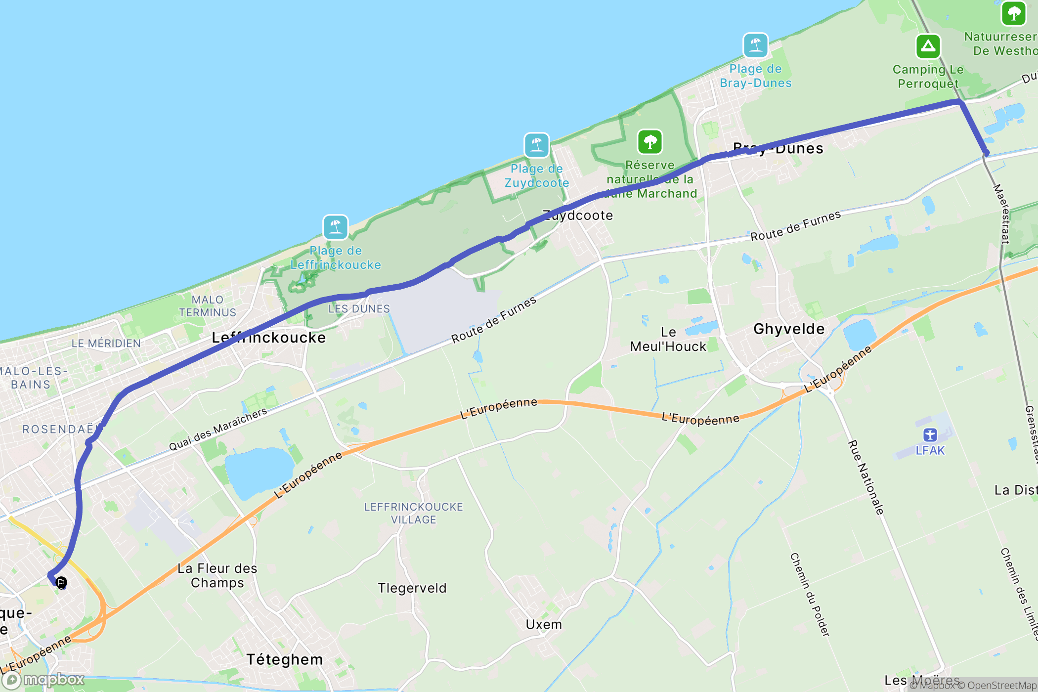 Coudekerque-Branche : carte du parcours de randonnée - France