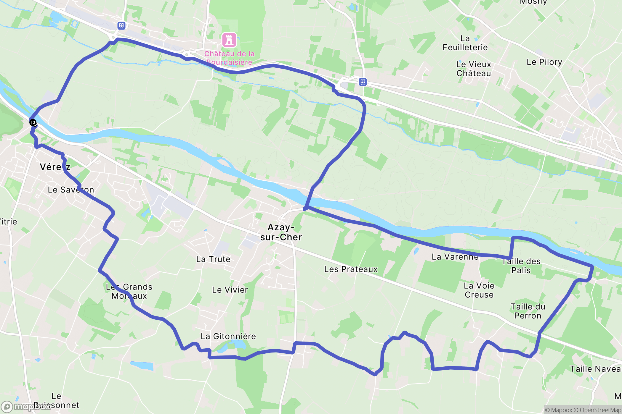 Véretz : carte du parcours de randonnée - France