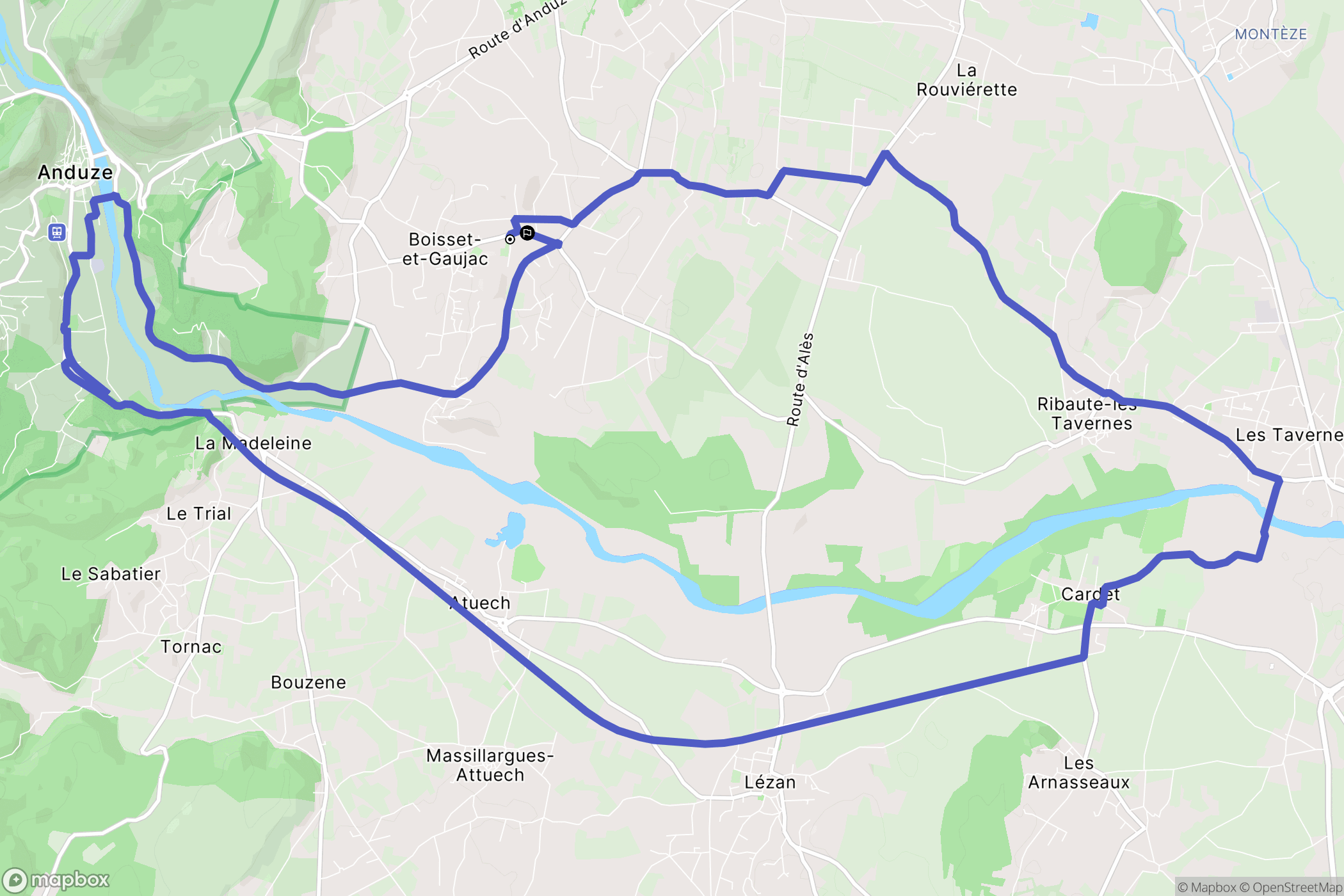 Boisset-et-Gaujac : carte du parcours de randonnée - France