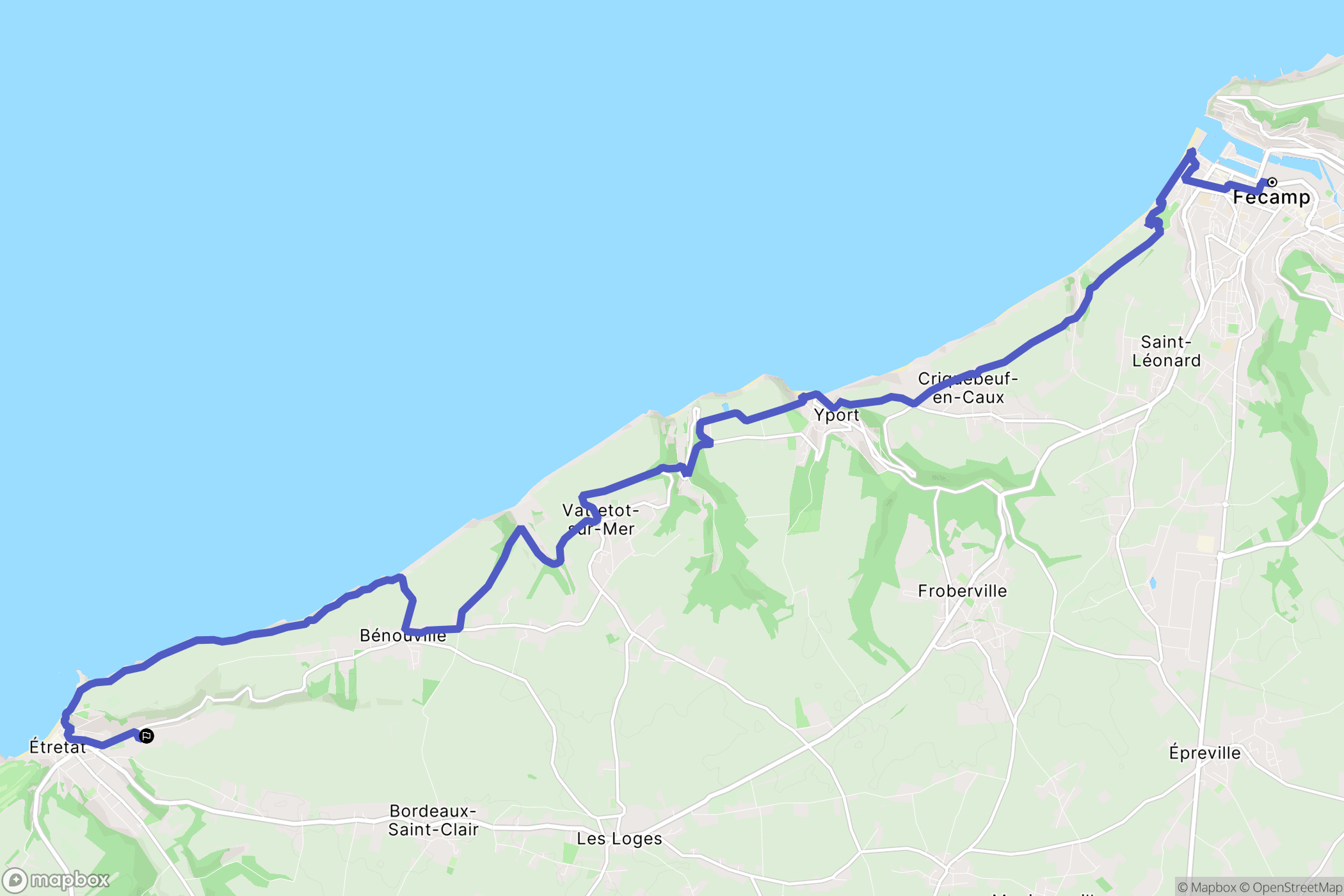 Fécamp : carte du parcours de randonnée - France