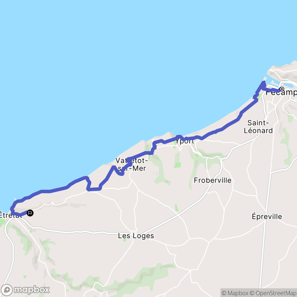 Fécamp : carte du parcours de randonnée - France