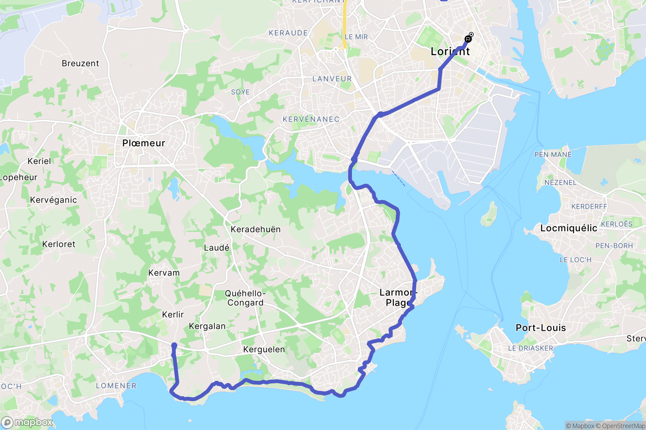 Lorient : carte du parcours de randonnée - France