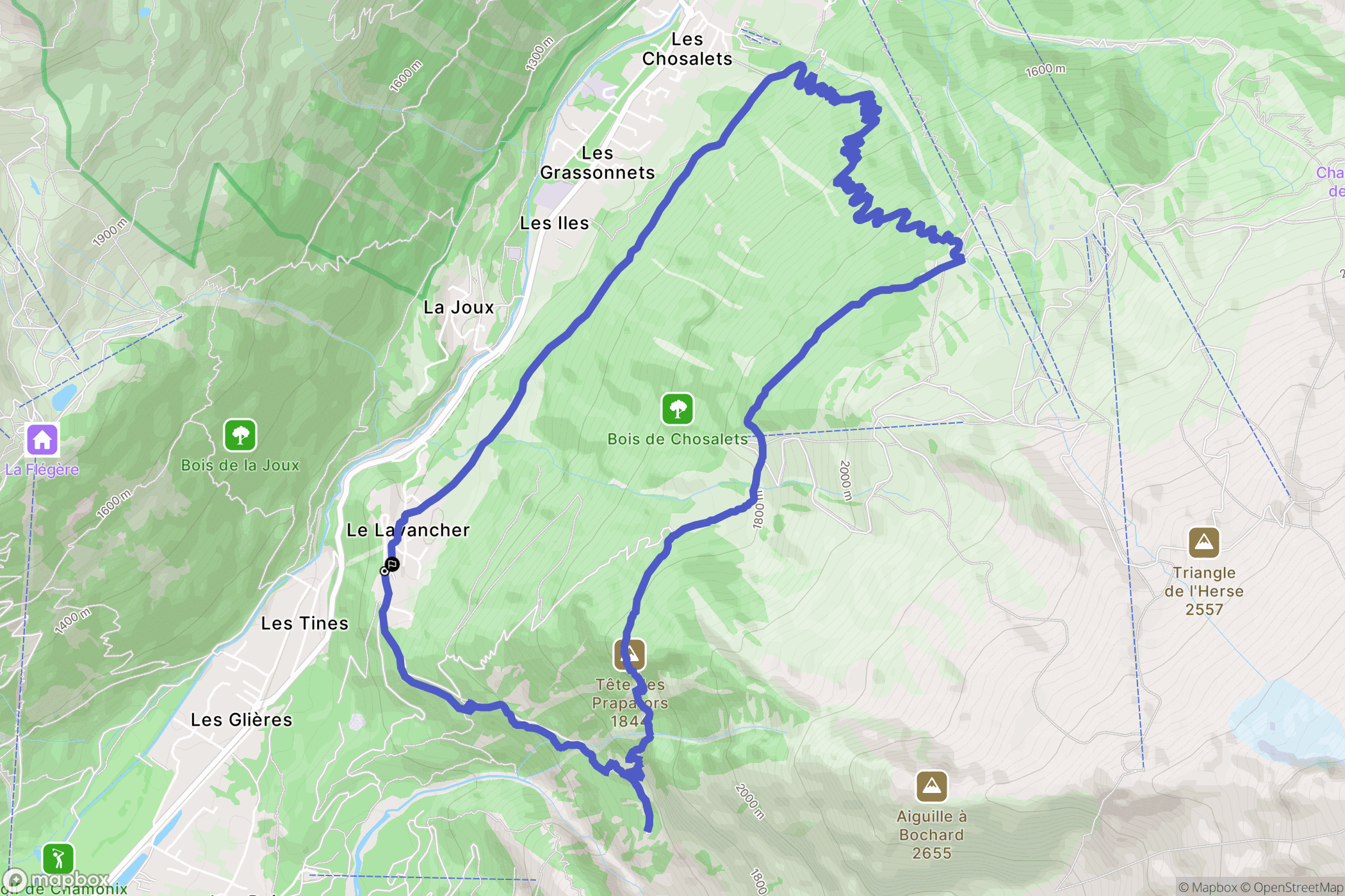 Chamonix-Mont-Blanc : carte du parcours de randonnée - France