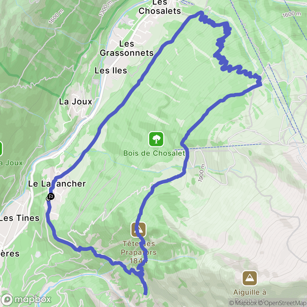 Chamonix-Mont-Blanc : carte du parcours de randonnée - France