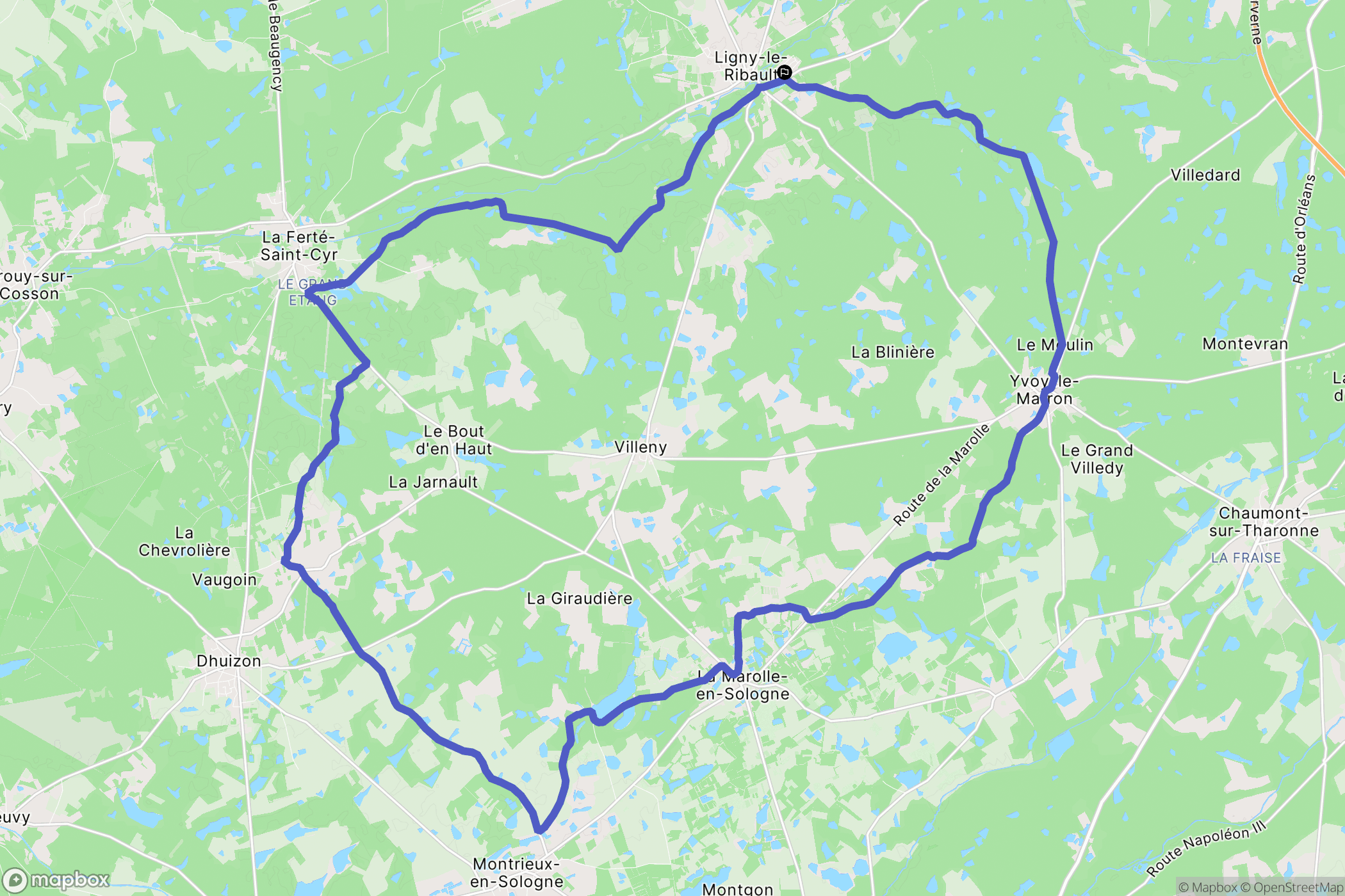 Ligny-le-Ribault : carte du parcours de randonnée - France