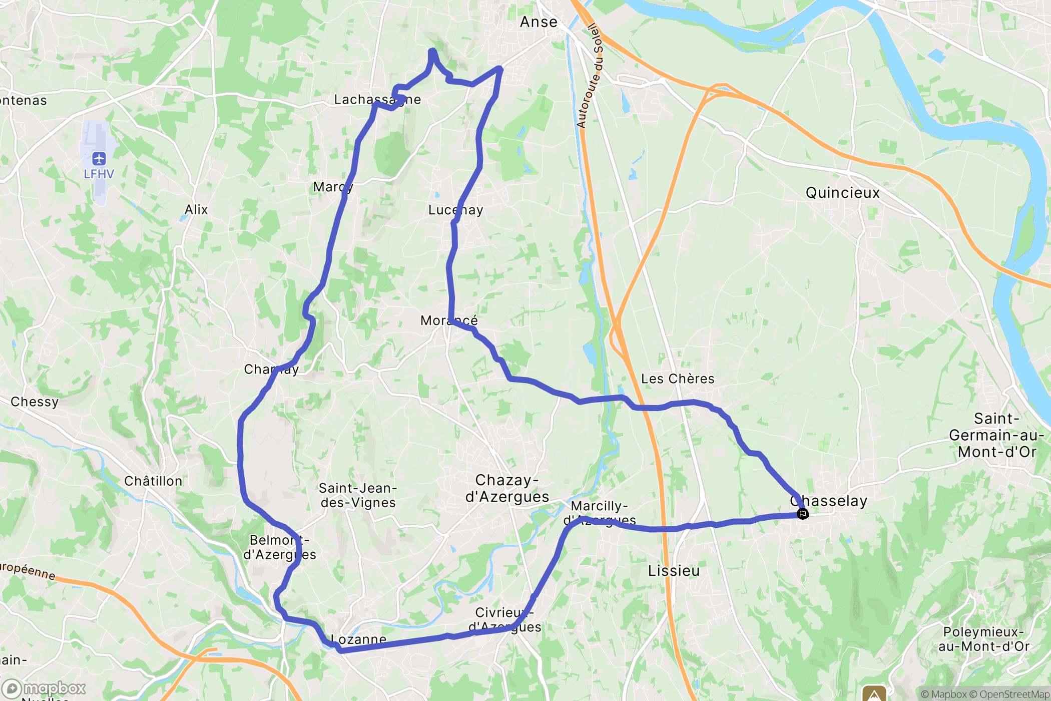 Chasselay : carte du parcours de randonnée - France