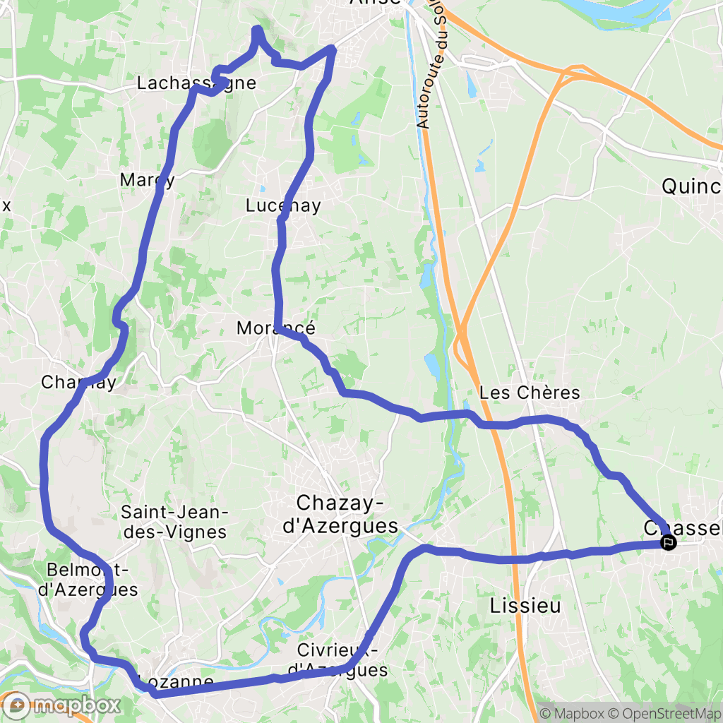 Chasselay : carte du parcours de randonnée - France