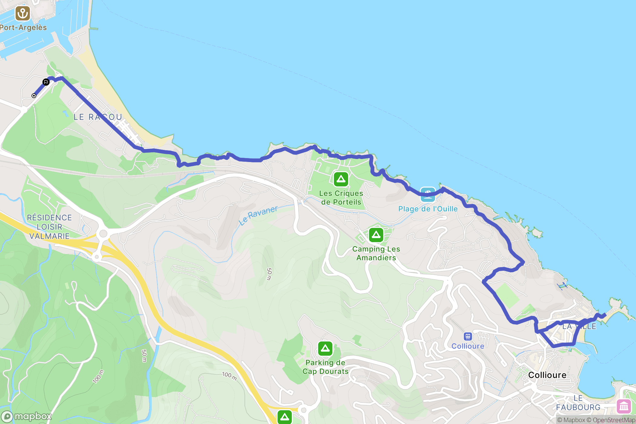 Argelès-sur-Mer : carte du parcours de randonnée - France