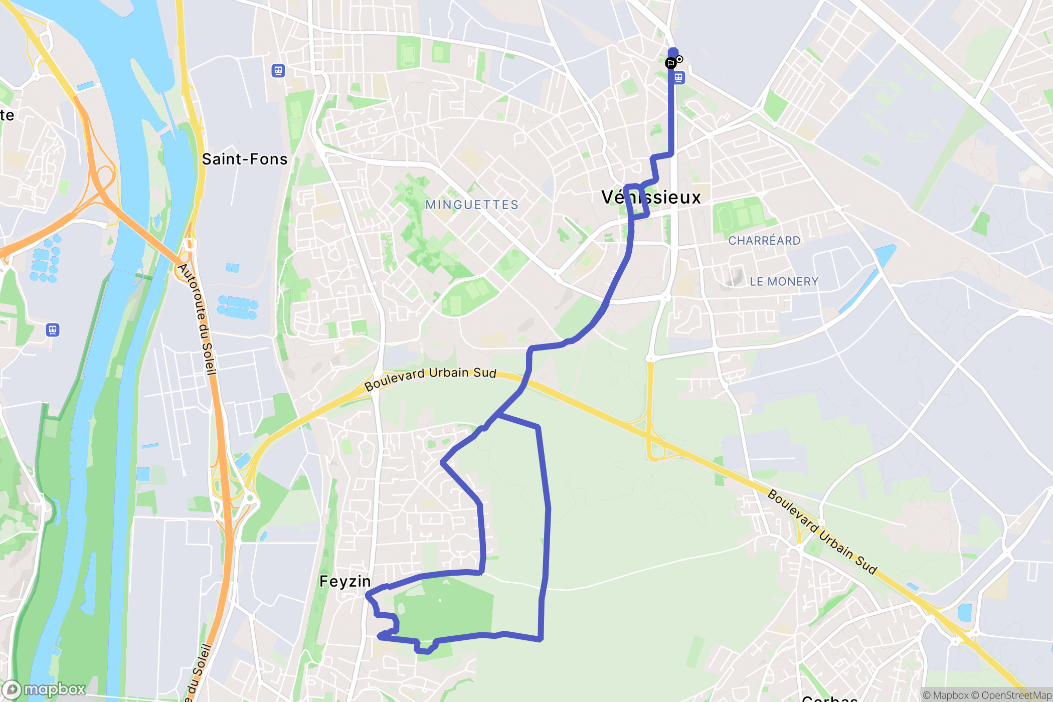 Vénissieux : carte du parcours de randonnée - France