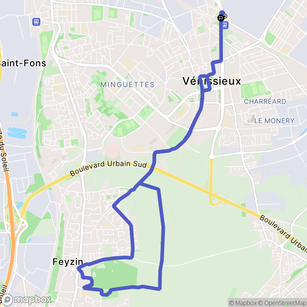 Vénissieux : carte du parcours de randonnée - France