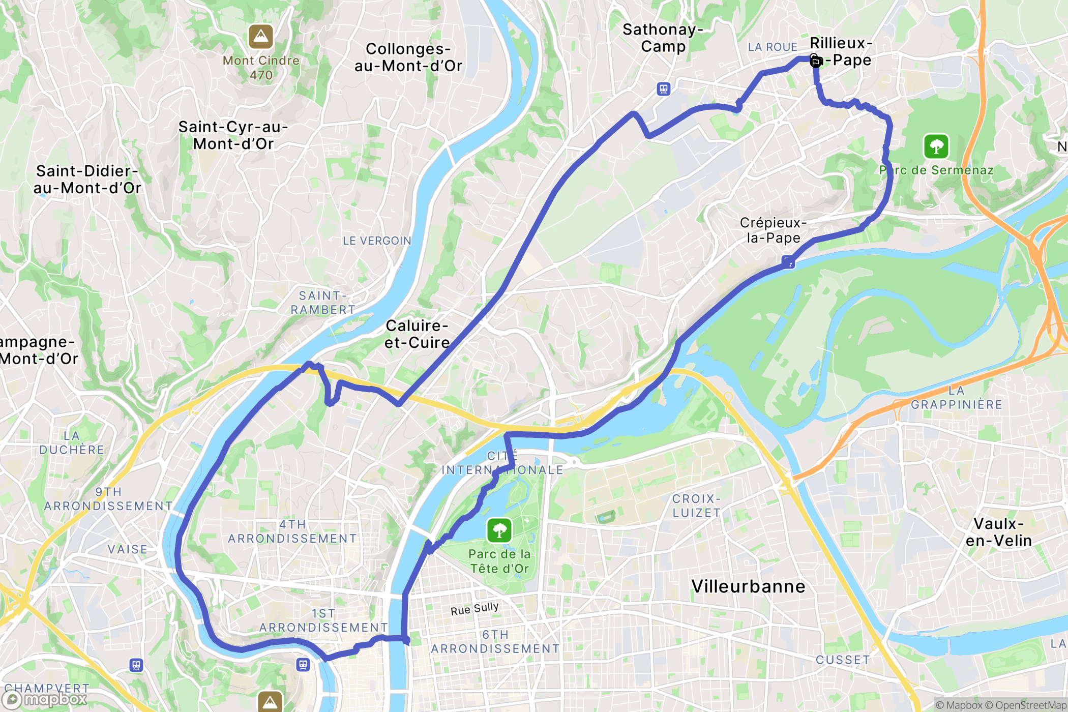 Rillieux-la-Pape : carte du parcours de randonnée - France