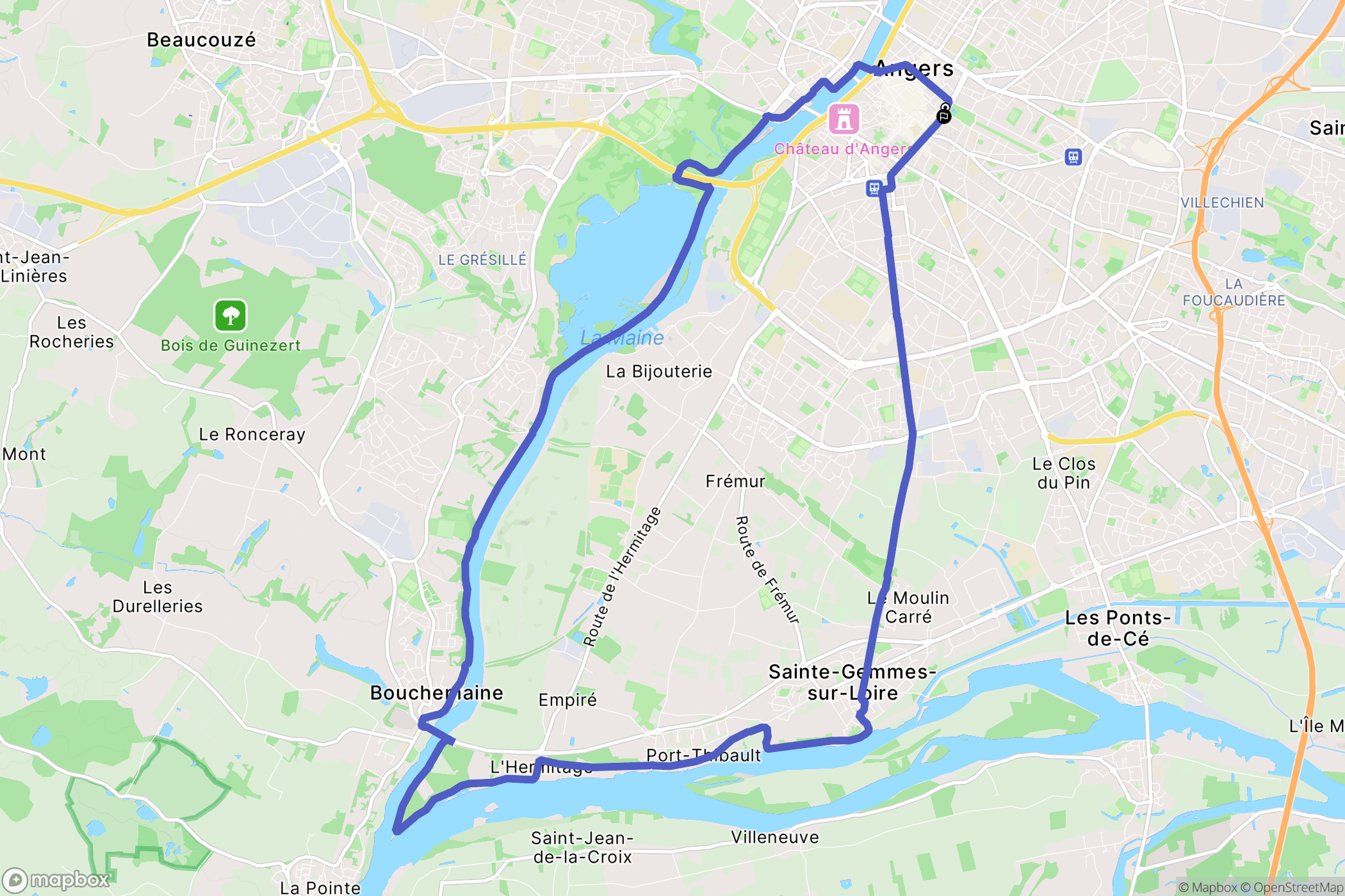 Angers : carte du parcours de randonnée - France