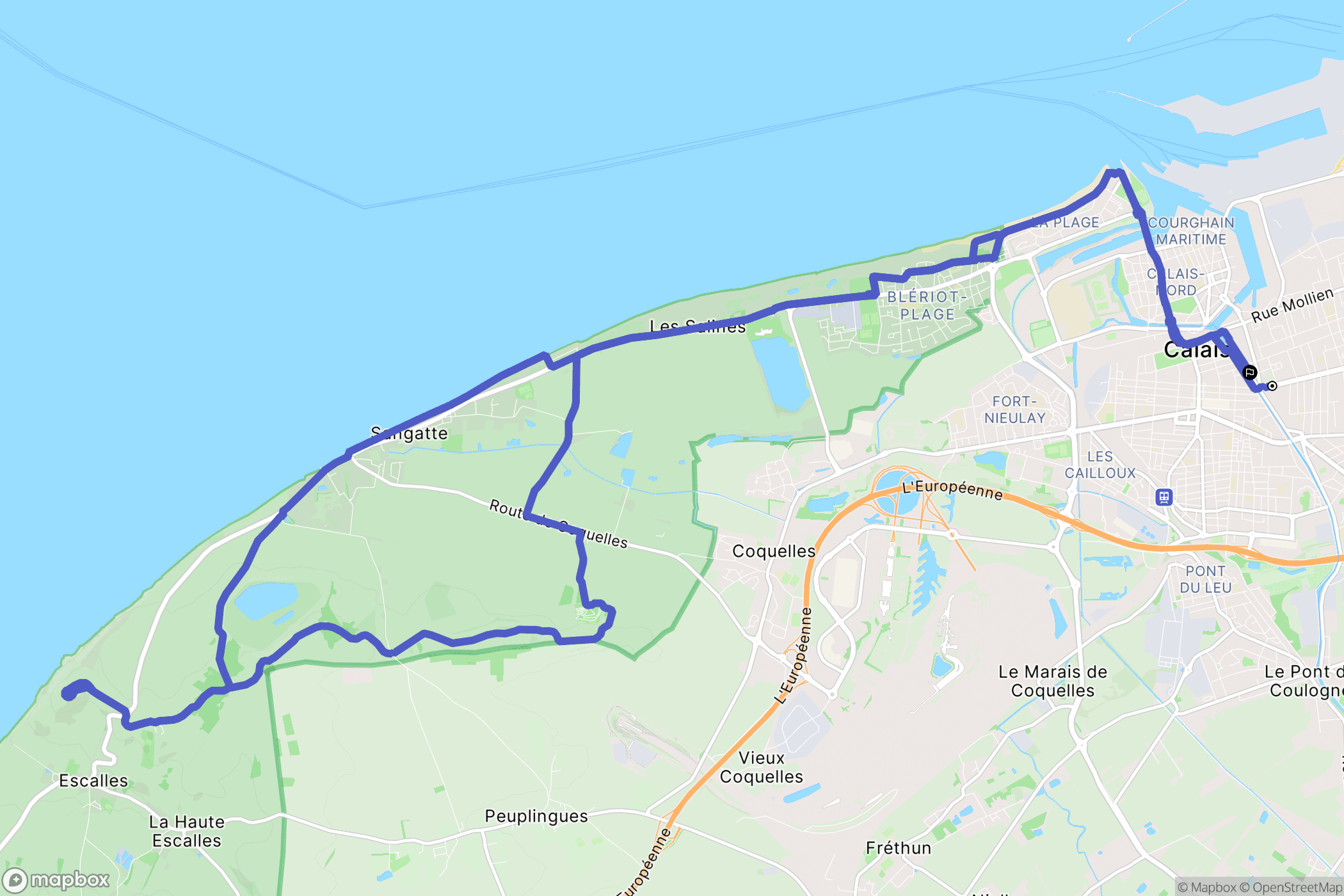 Calais : carte du parcours de randonnée - France