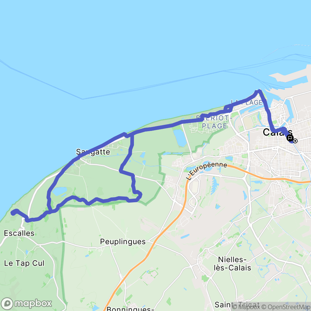 Calais : carte du parcours de randonnée - France
