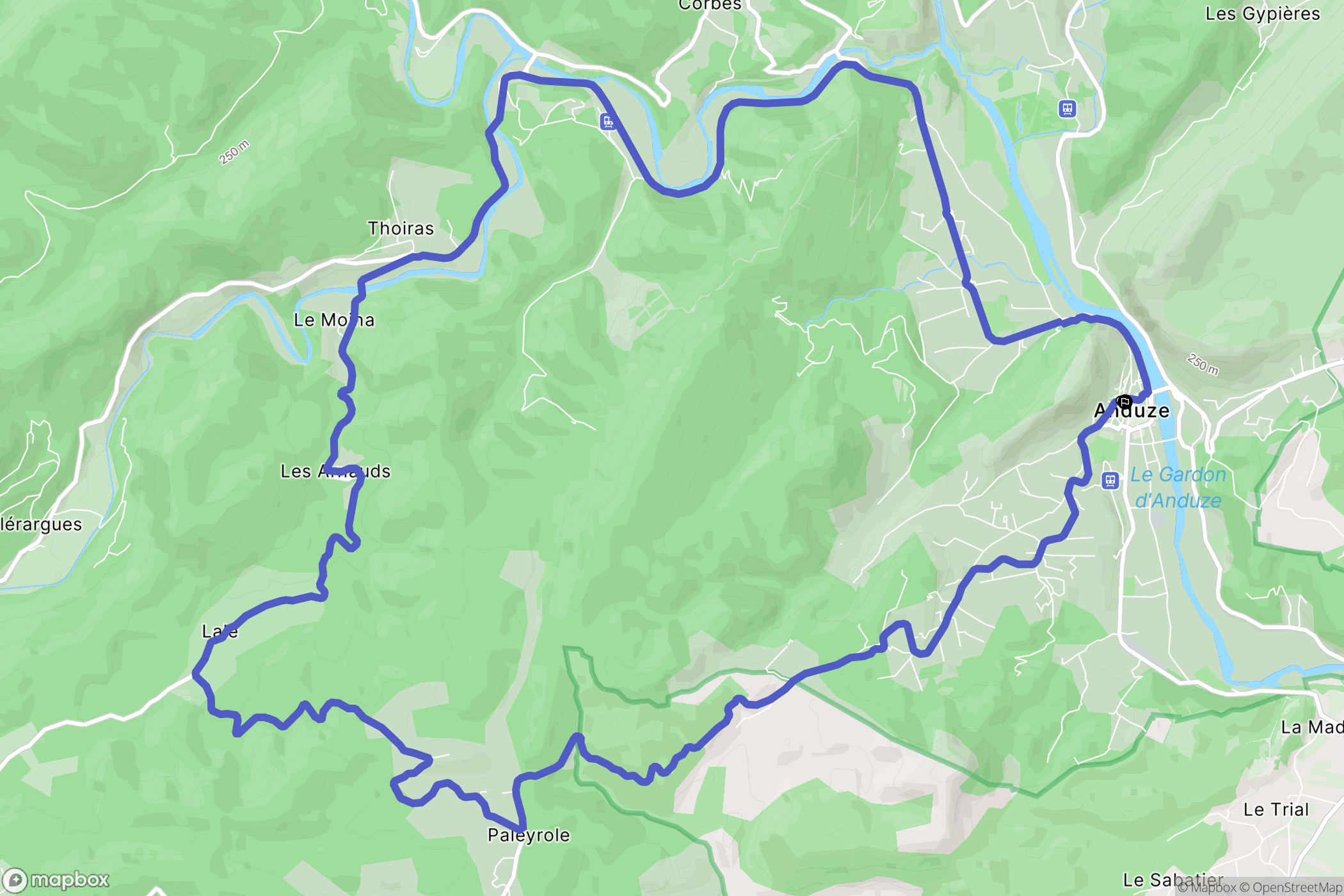 Anduze : carte du parcours de randonnée - France