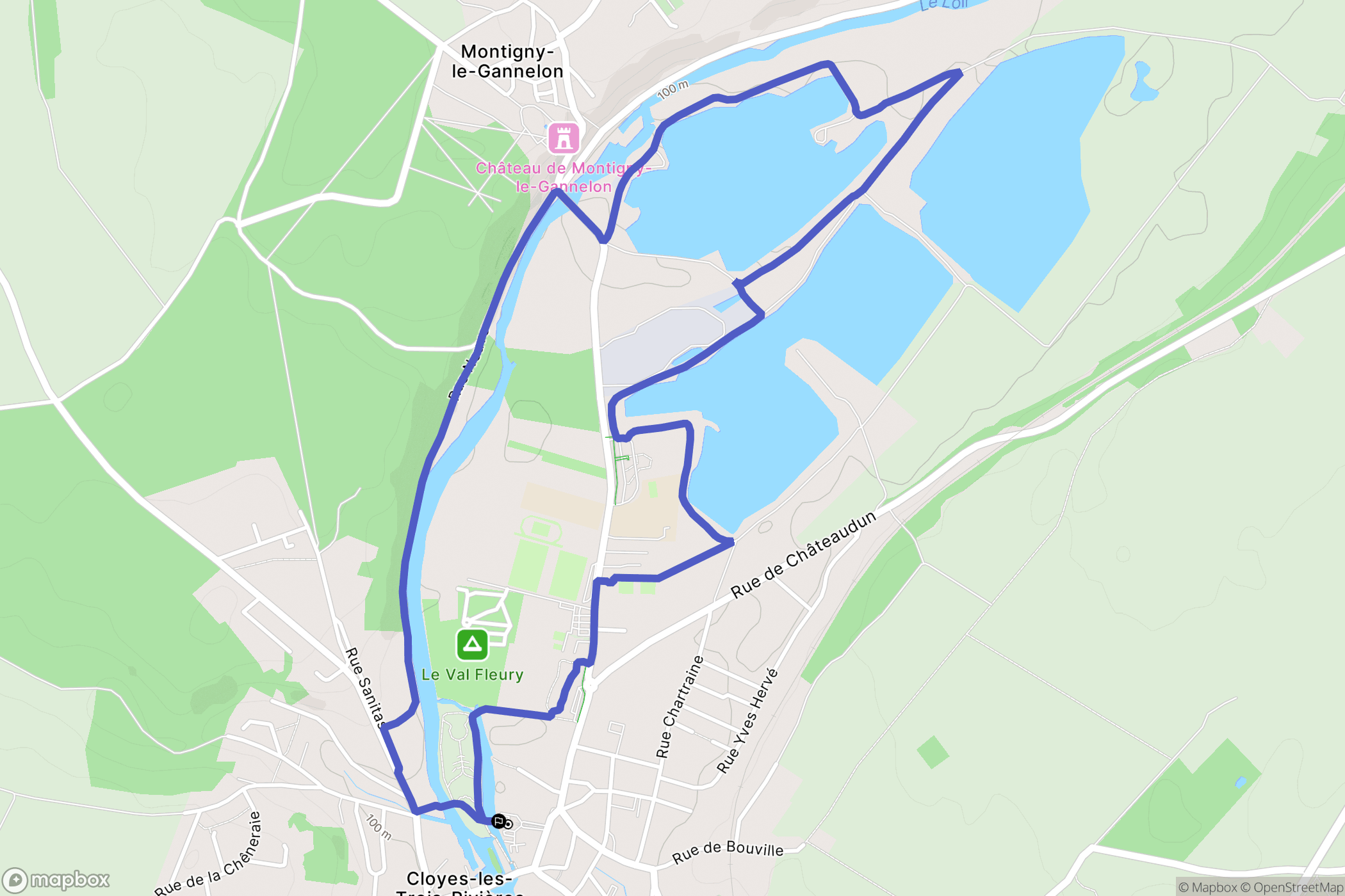Cloyes-les-Trois-Rivières : carte du parcours de randonnée - France