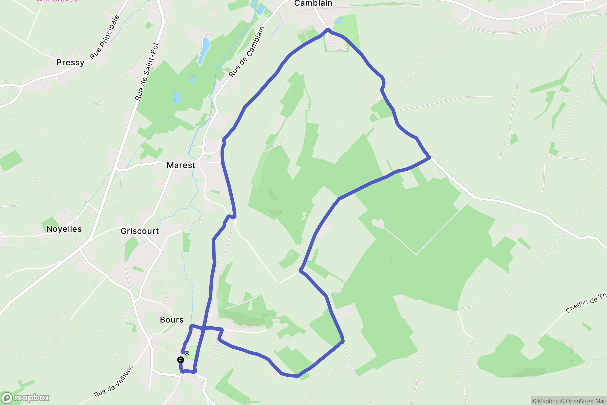 Bours : carte du parcours de randonnée - France