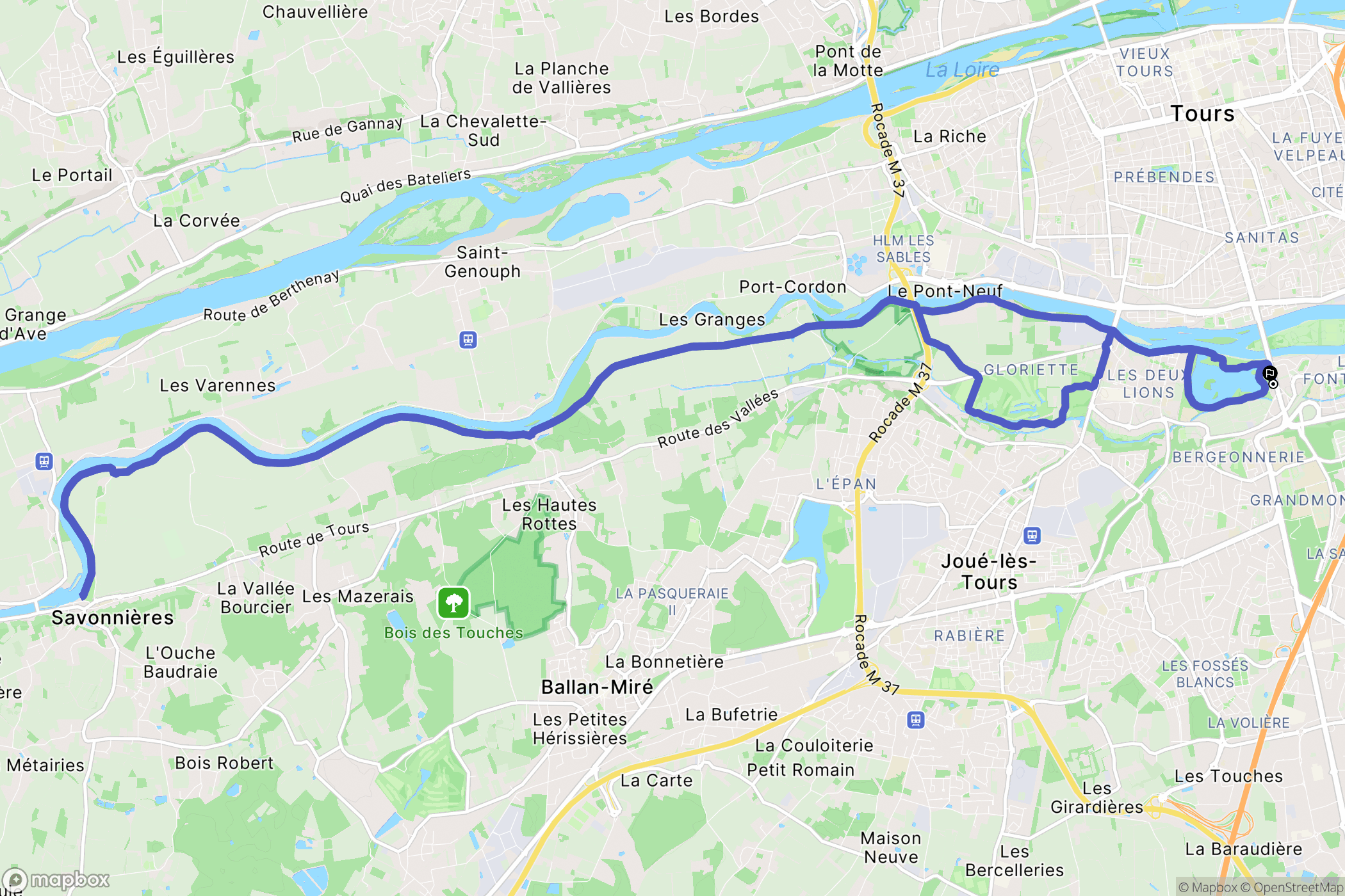 Tours : carte du parcours de randonnée - France