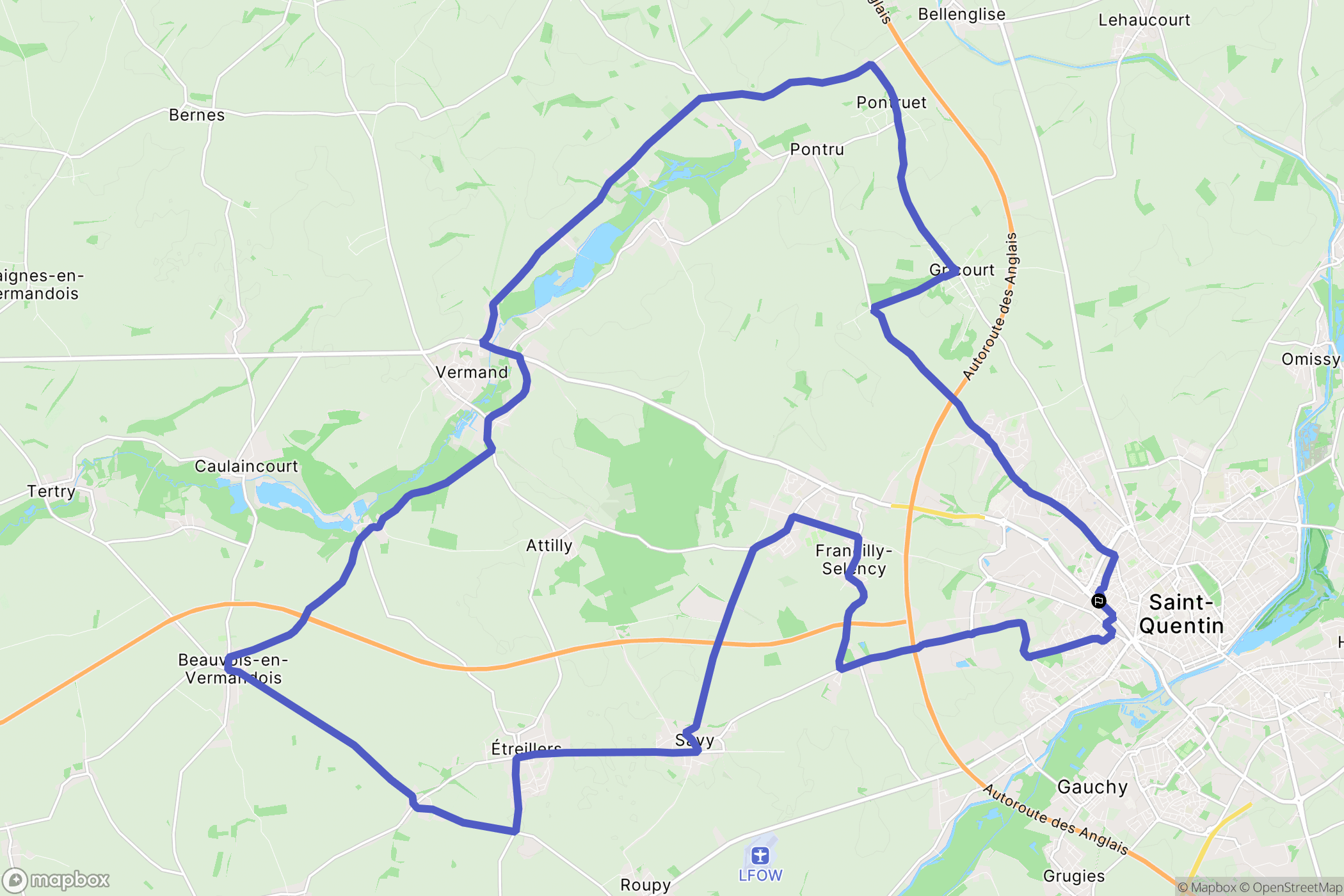 Saint-Quentin : carte du parcours de randonnée - France