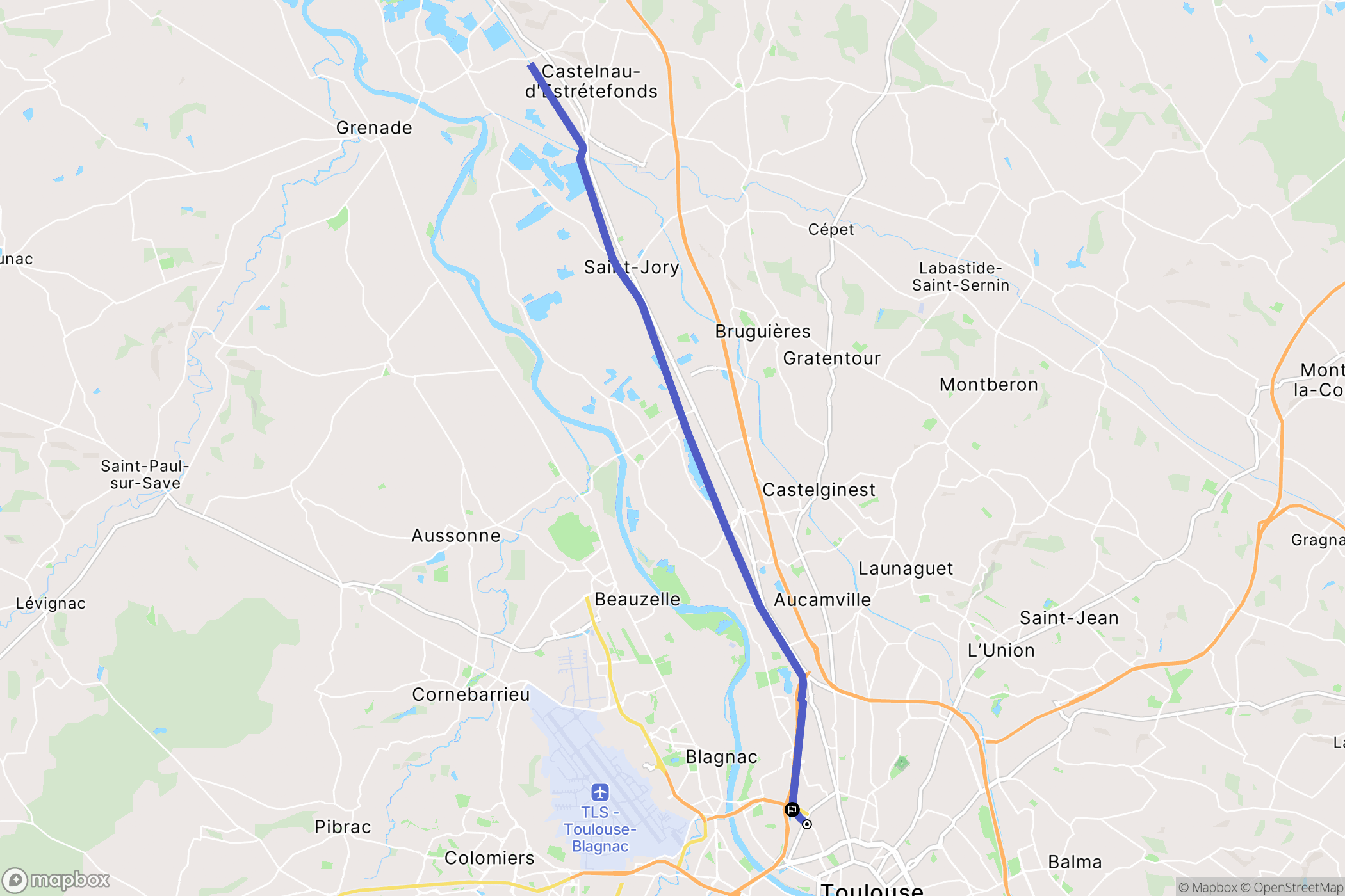 Toulouse : carte du parcours de randonnée - France