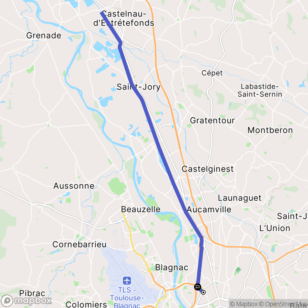 Toulouse : carte du parcours de randonnée - France
