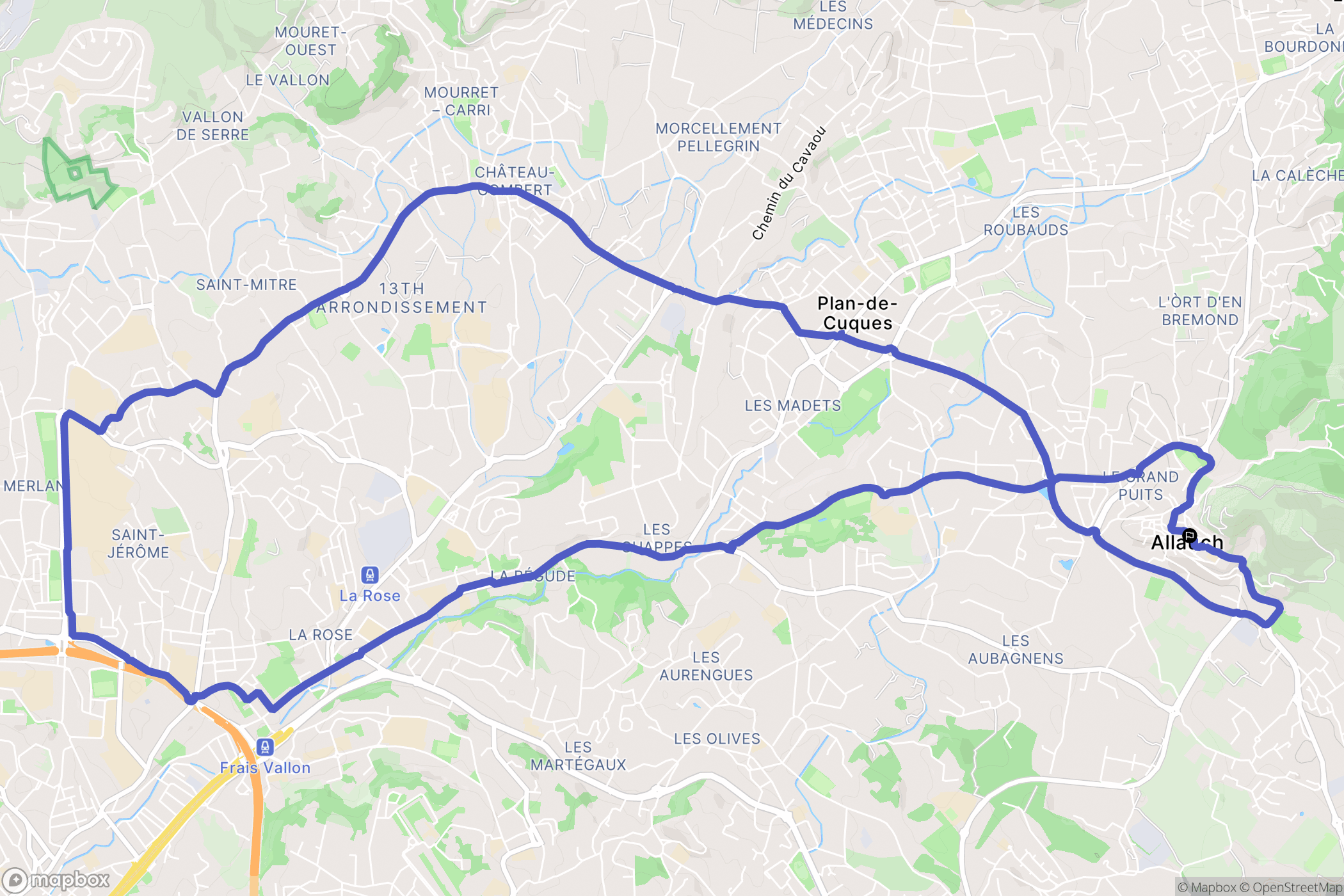 Allauch : carte du parcours de randonnée - France