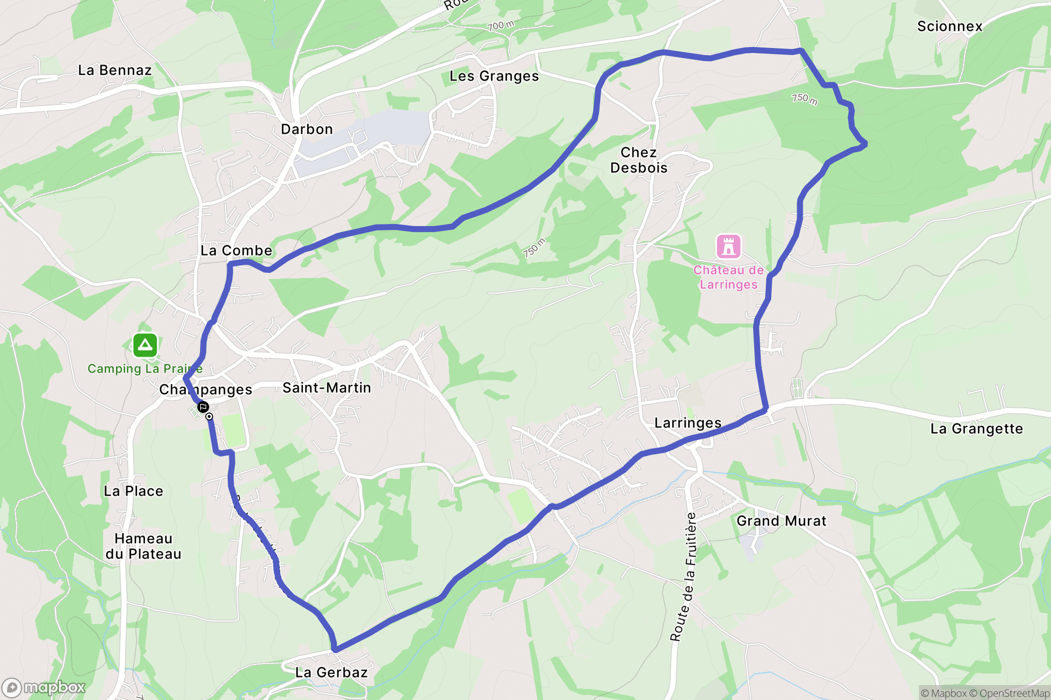 Champanges : carte du parcours de randonnée - France