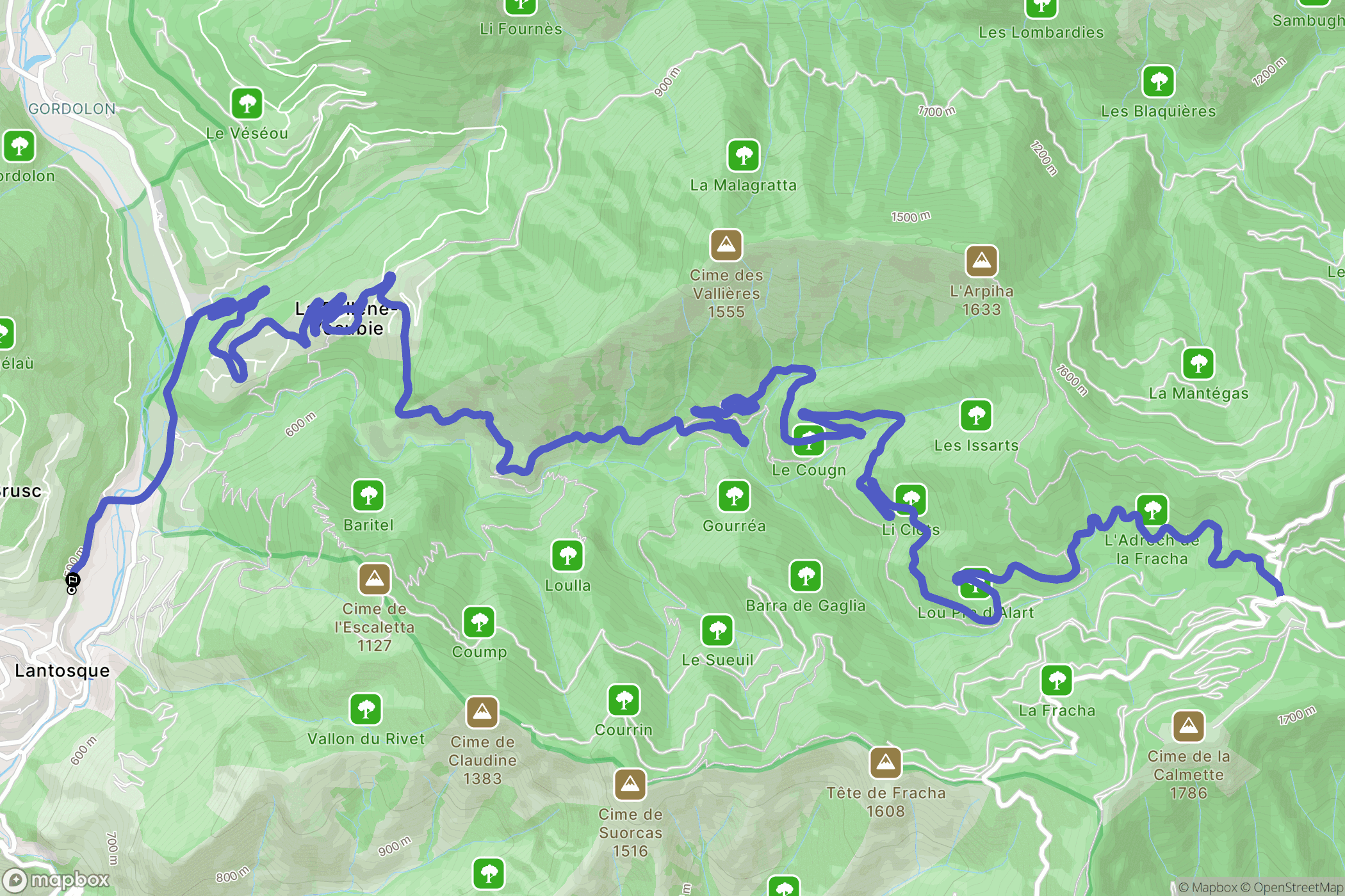Lantosque : carte du parcours de randonnée - France