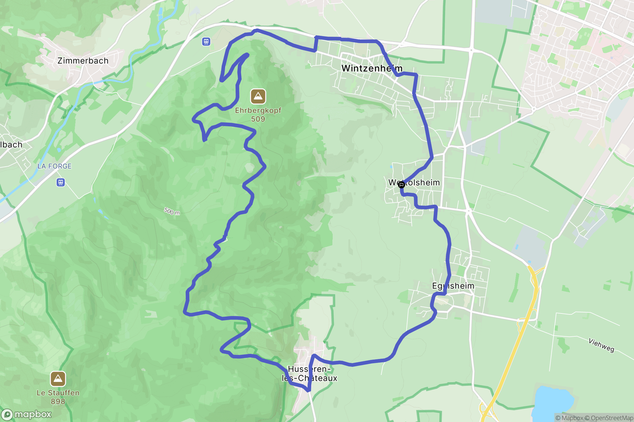 Wettolsheim : carte du parcours de randonnée - France
