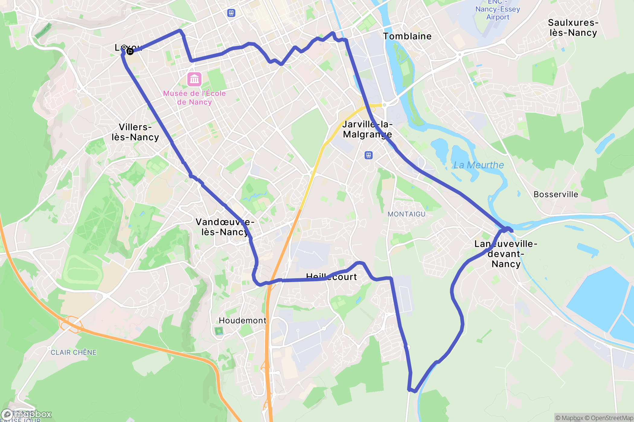 Laxou : carte du parcours de randonnée - France