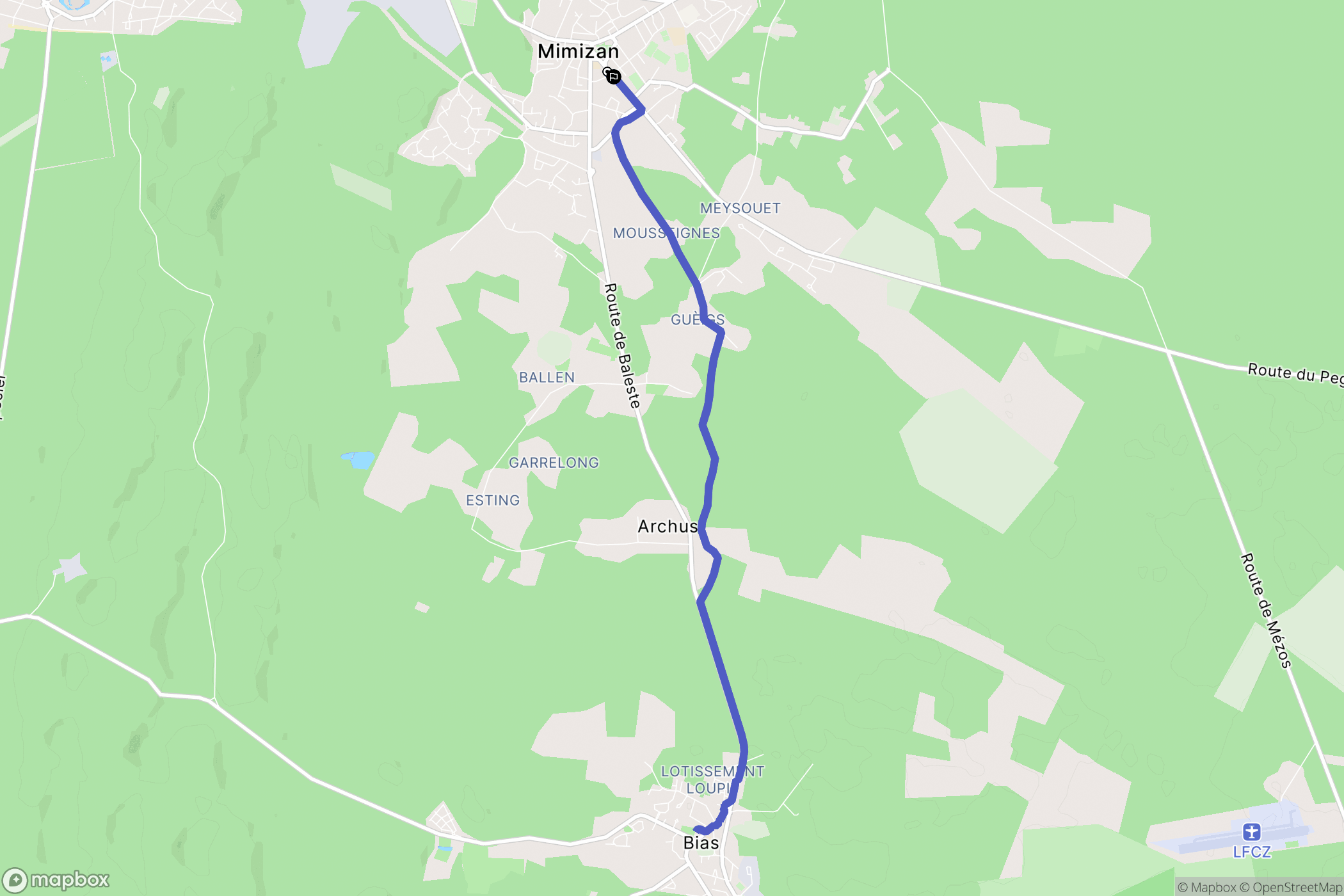 Mimizan : carte du parcours de randonnée - France
