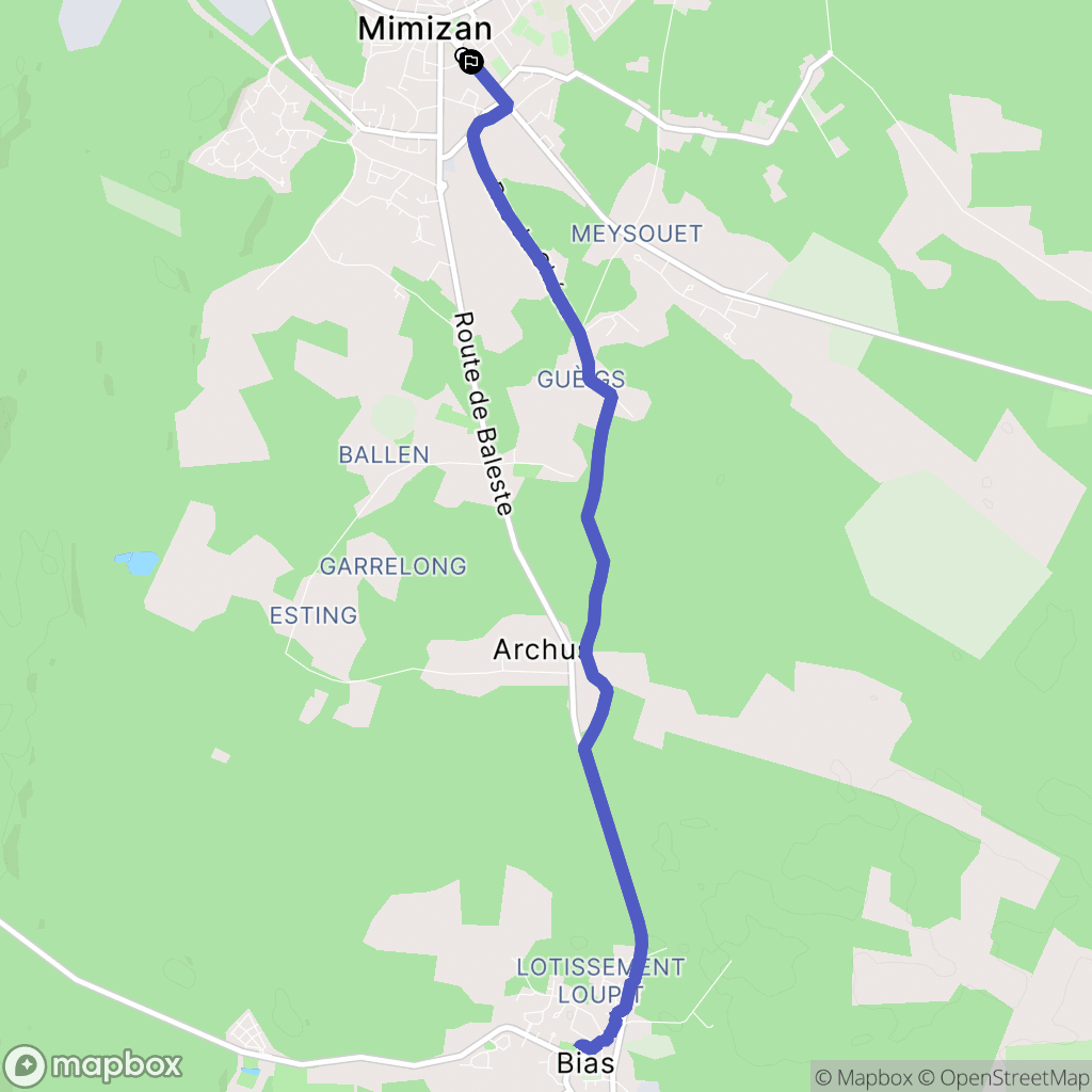 Mimizan : carte du parcours de randonnée - France