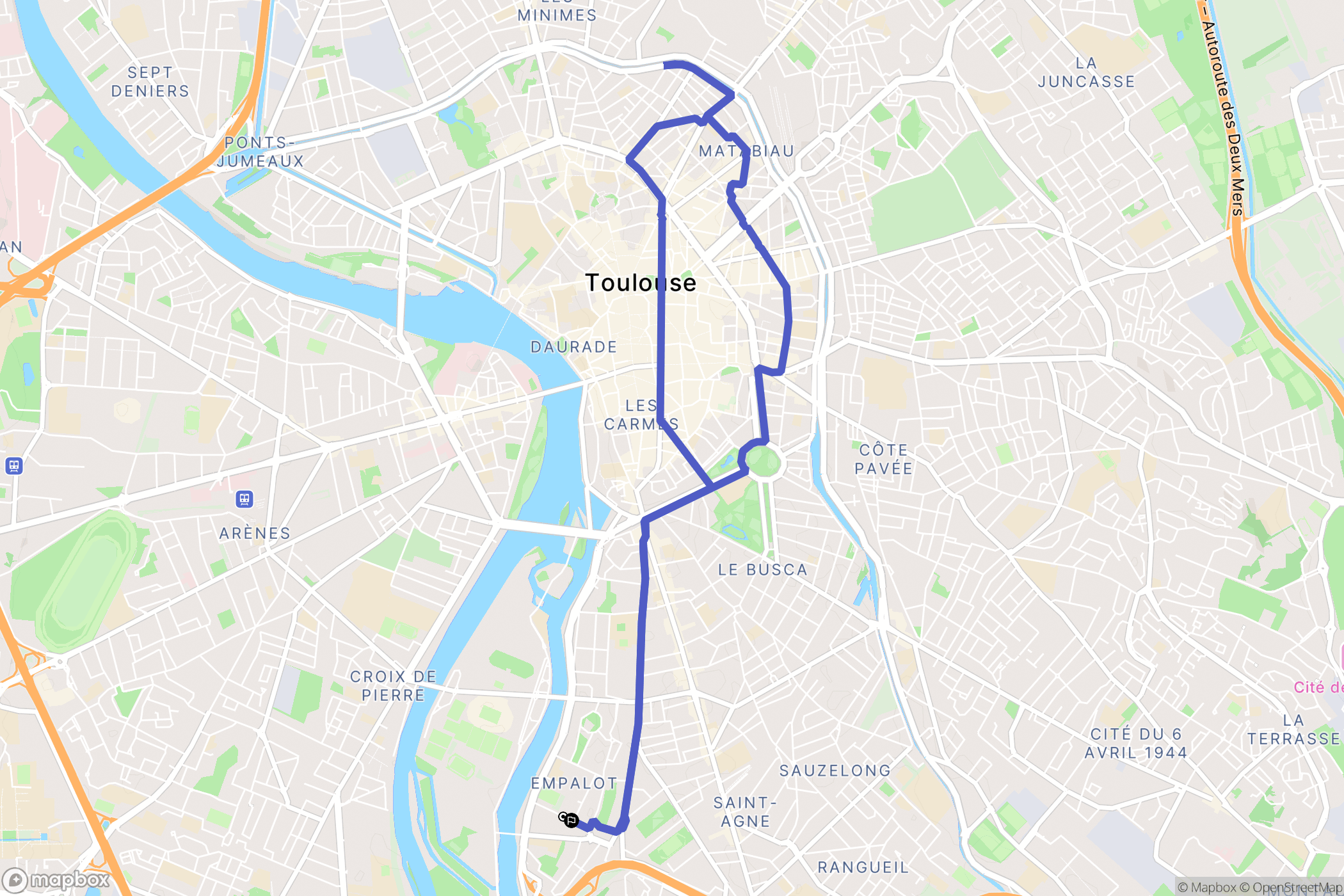 Toulouse : carte du parcours de randonnée - France