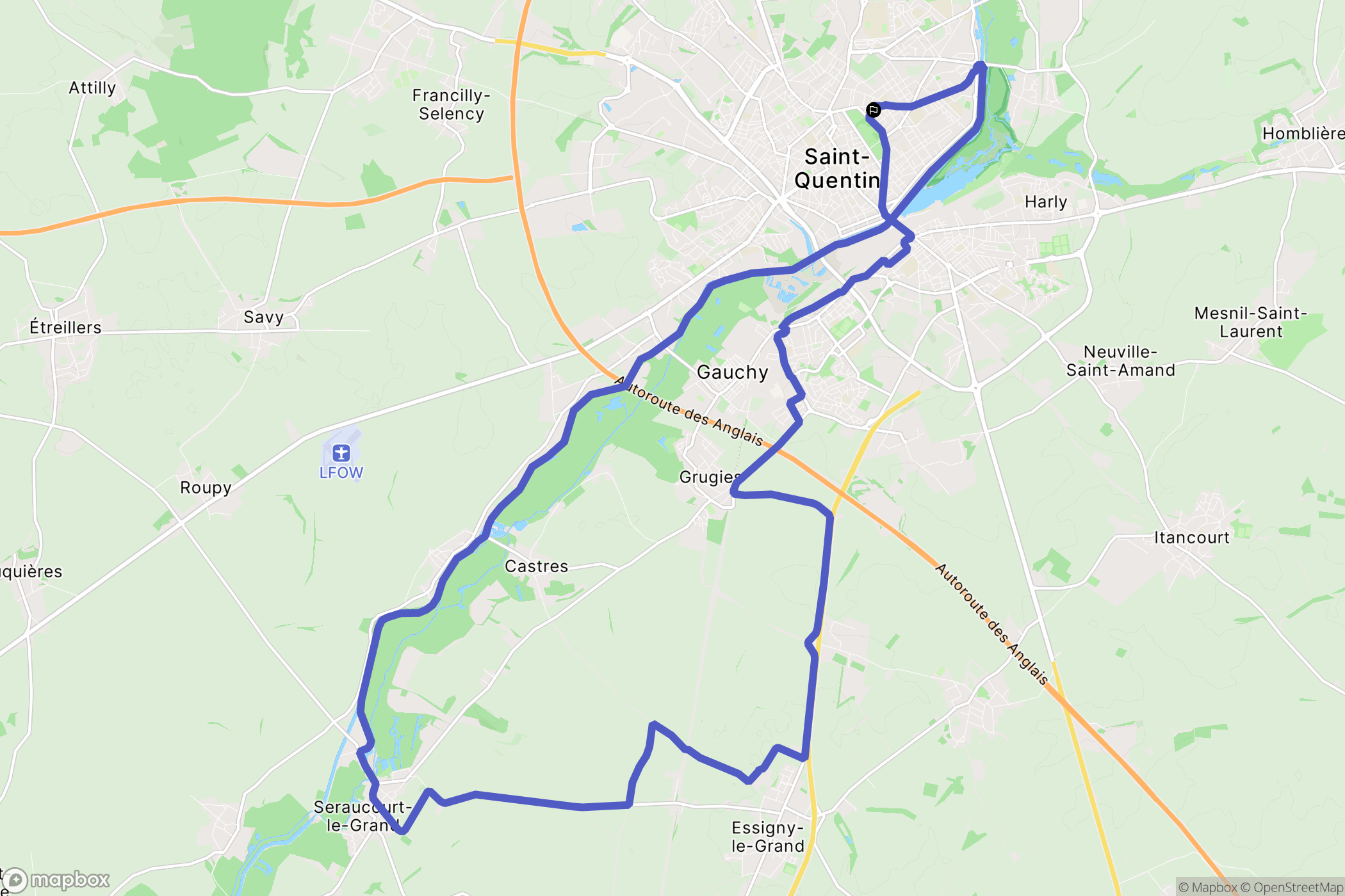 Saint-Quentin : carte du parcours de randonnée - France