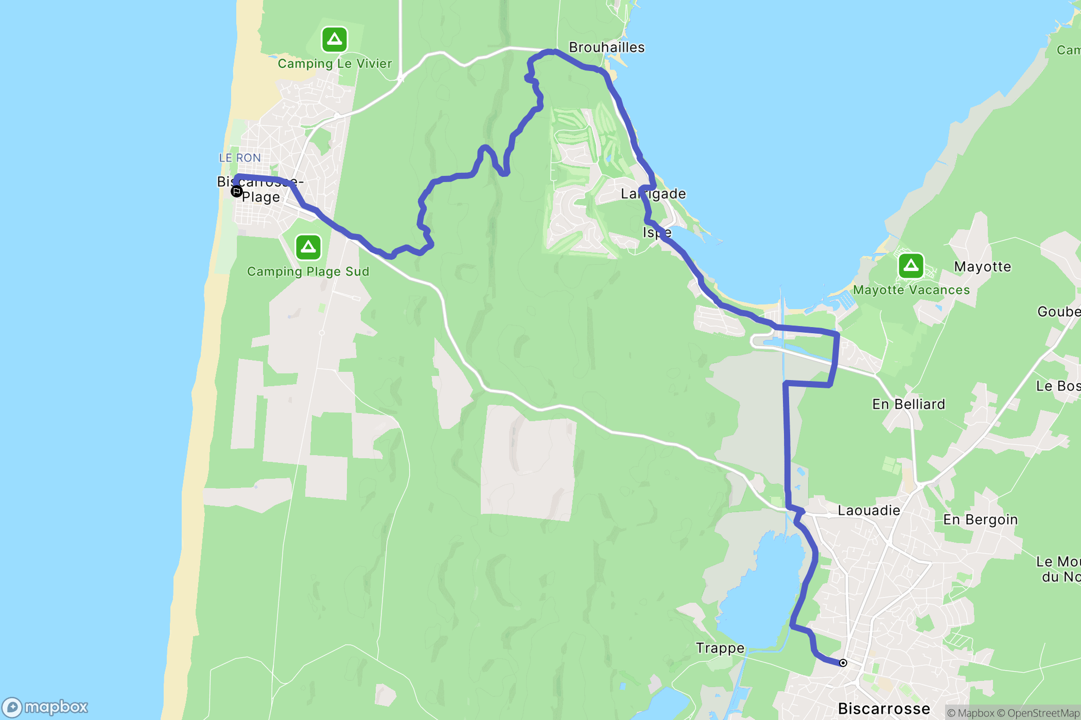 Biscarrosse : carte du parcours de randonnée - France