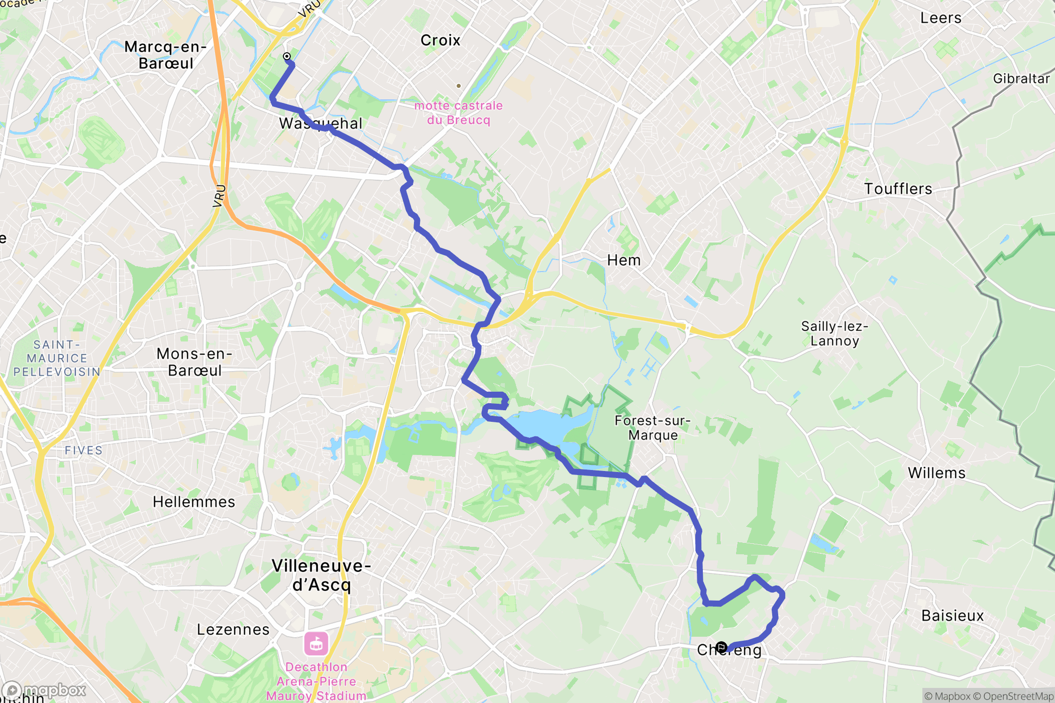 Wasquehal : carte du parcours de randonnée - France