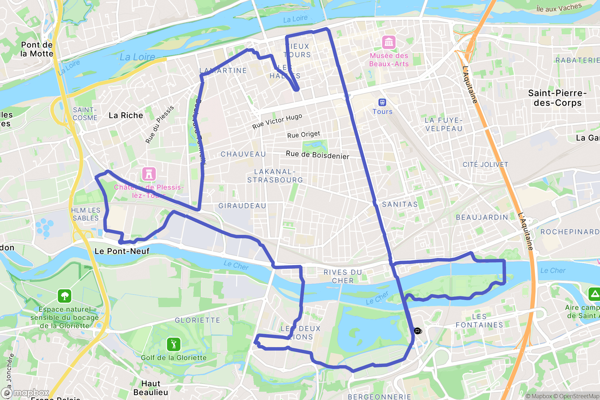 Tours : carte du parcours de randonnée - France