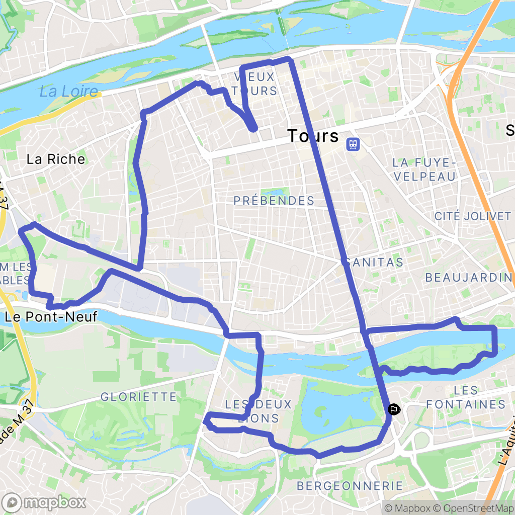 Tours : carte du parcours de randonnée - France