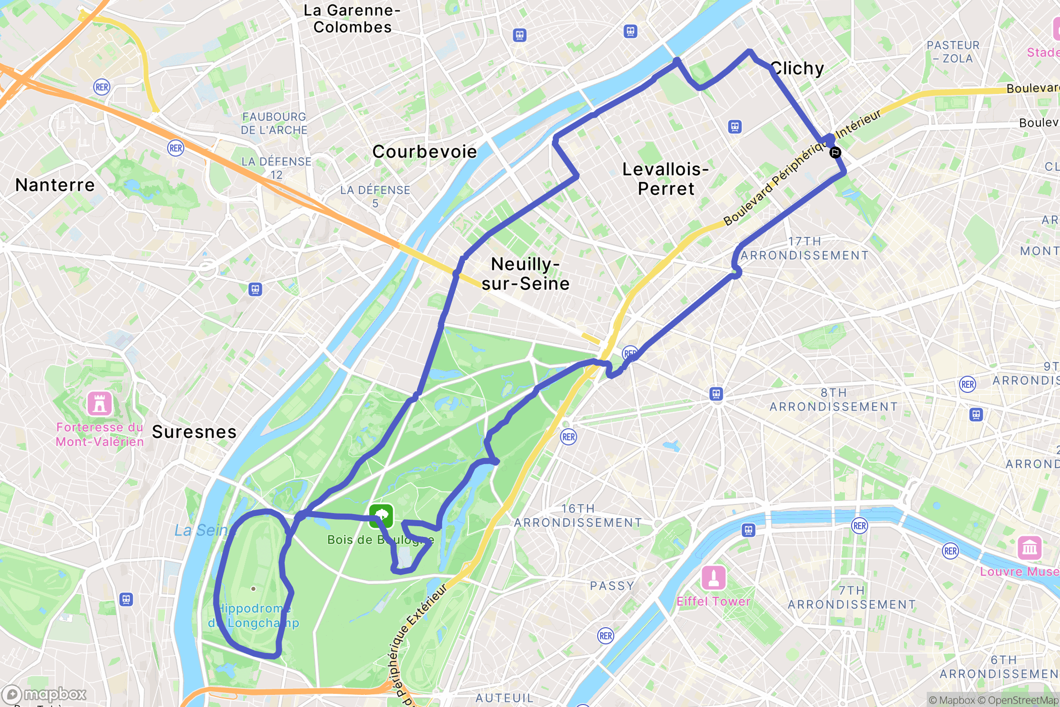 Paris : carte du parcours de randonnée - France
