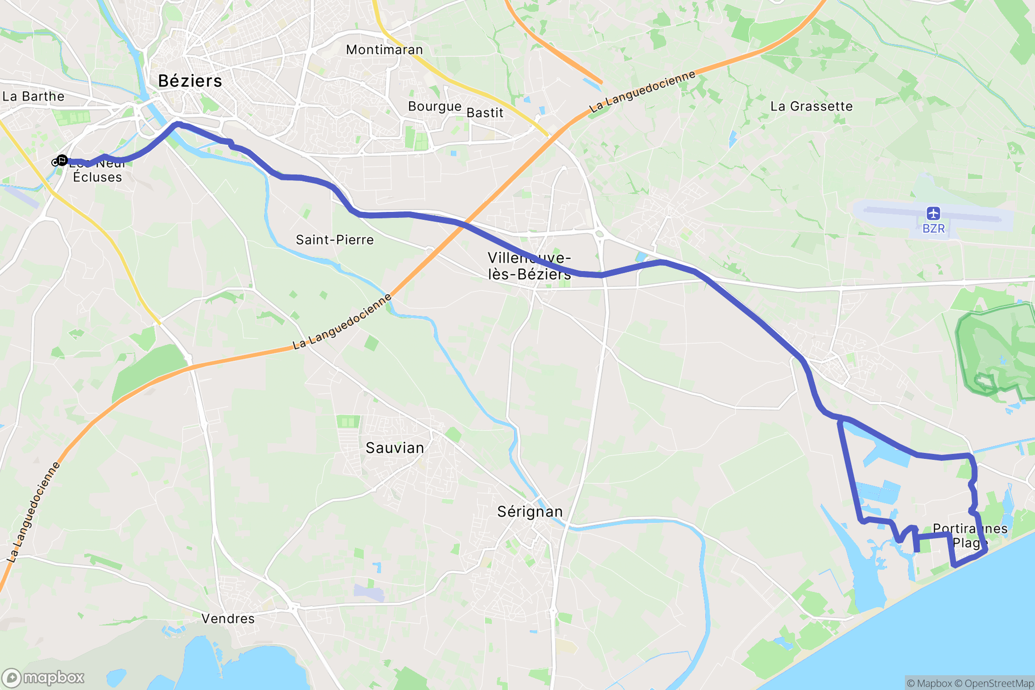 Béziers : carte du parcours de randonnée - France