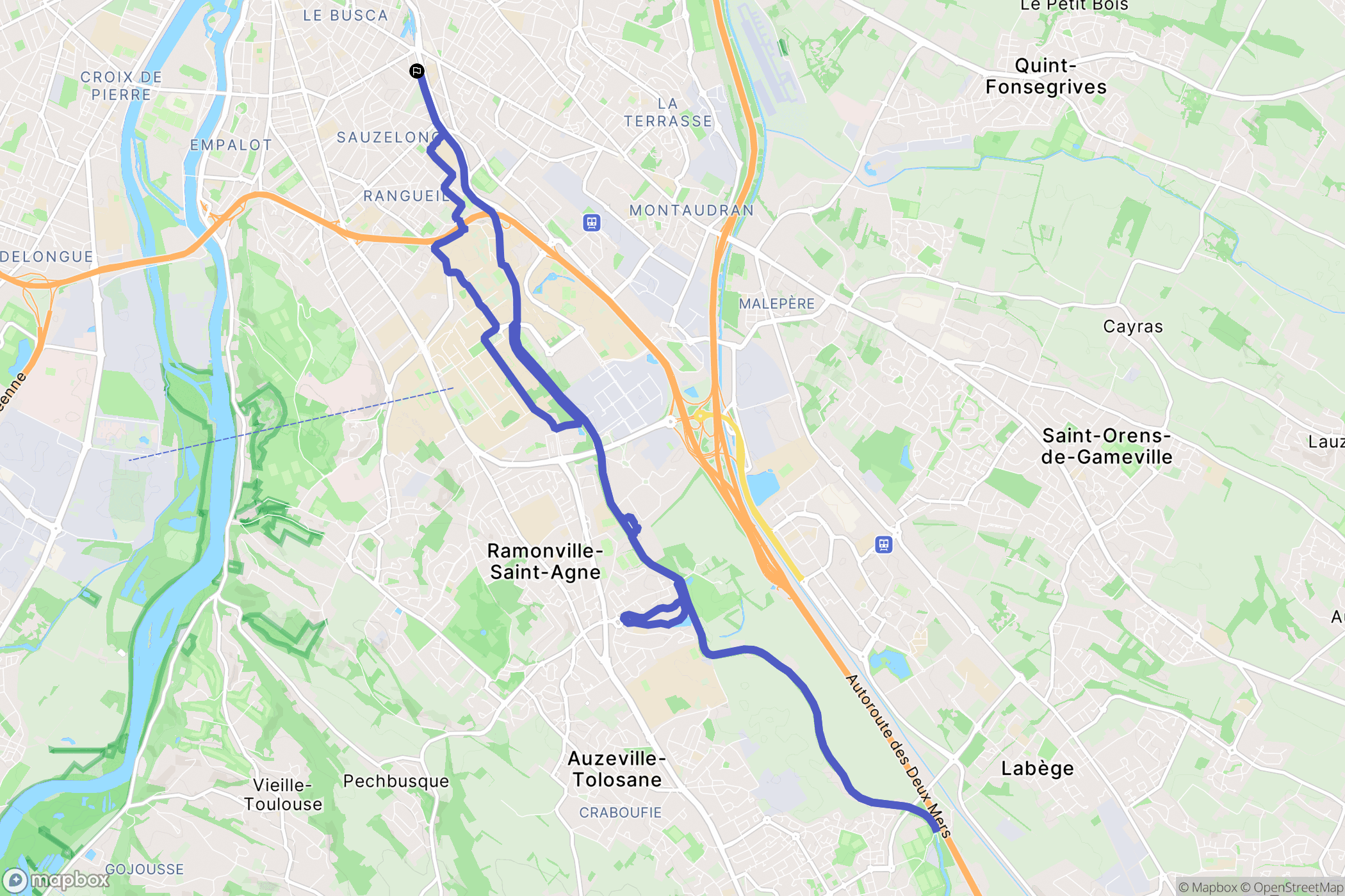 Toulouse : carte du parcours de randonnée - France