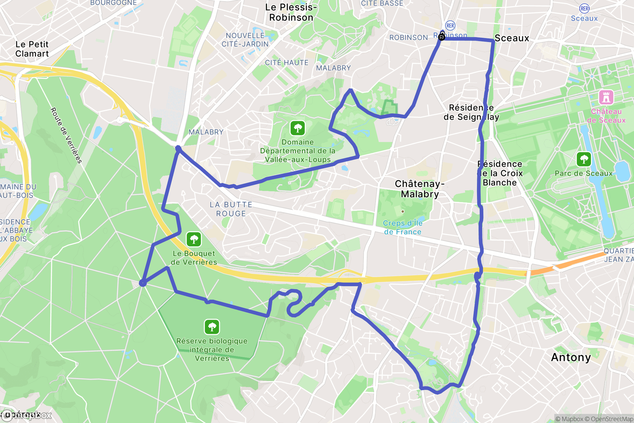 Sceaux : carte du parcours de randonnée - France