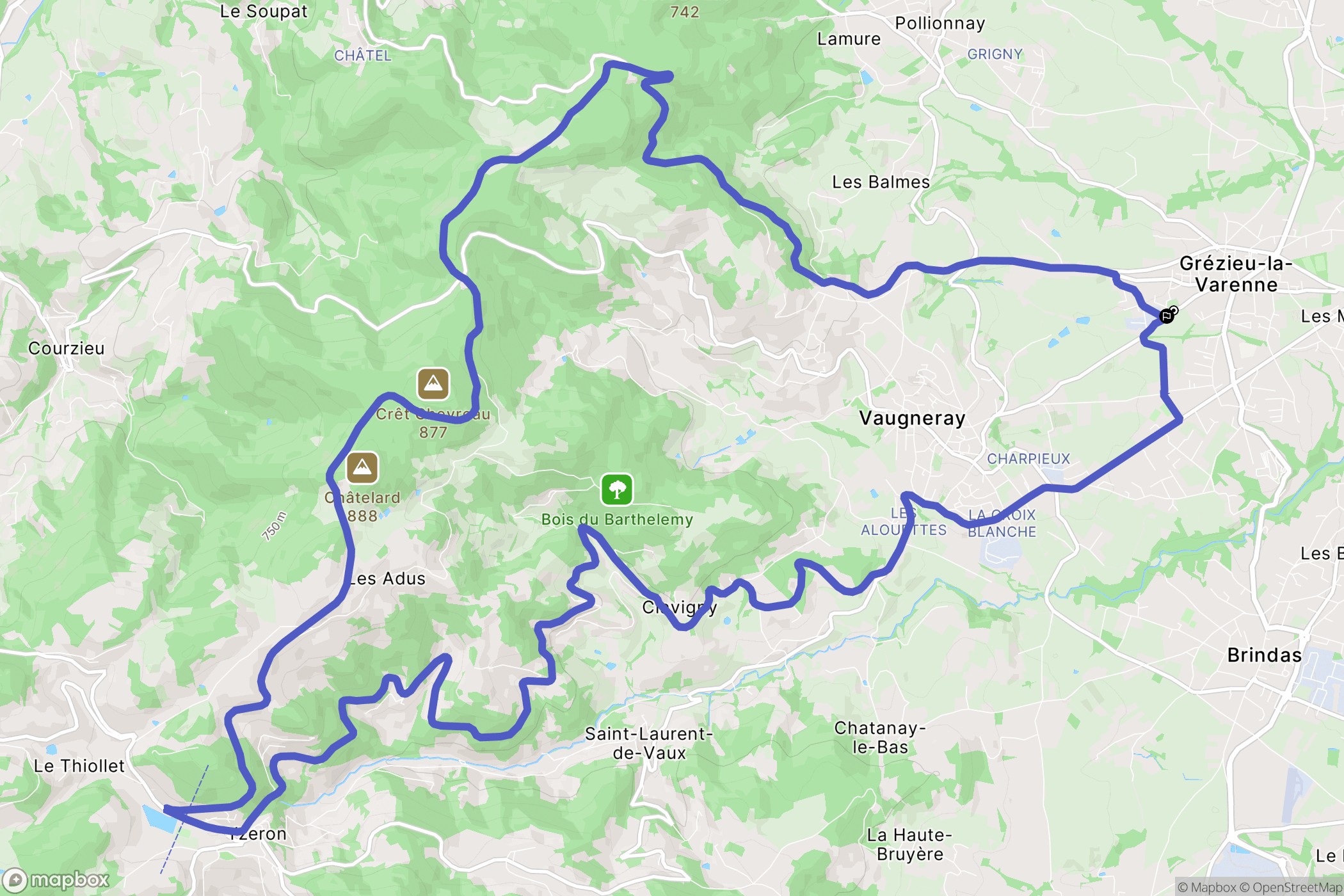 Grézieu-la-Varenne : carte du parcours de randonnée - France