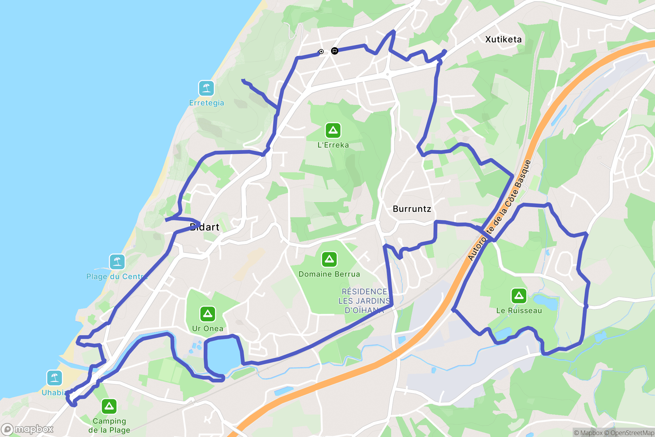 Bidart : carte du parcours de randonnée - France
