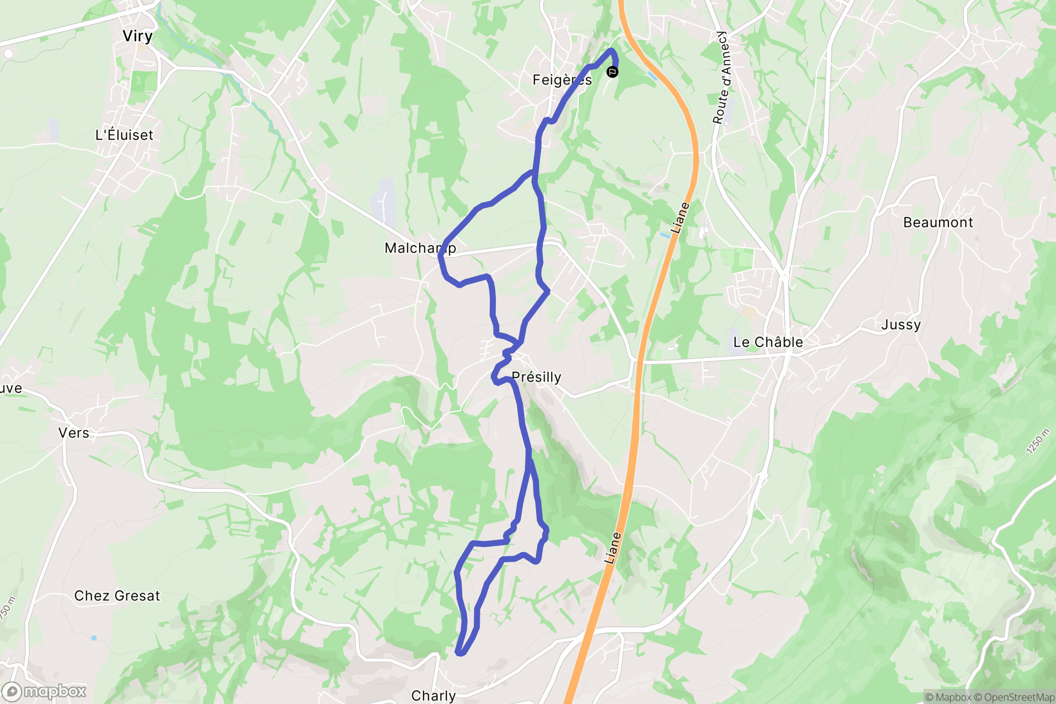 Feigères : carte du parcours de randonnée - France