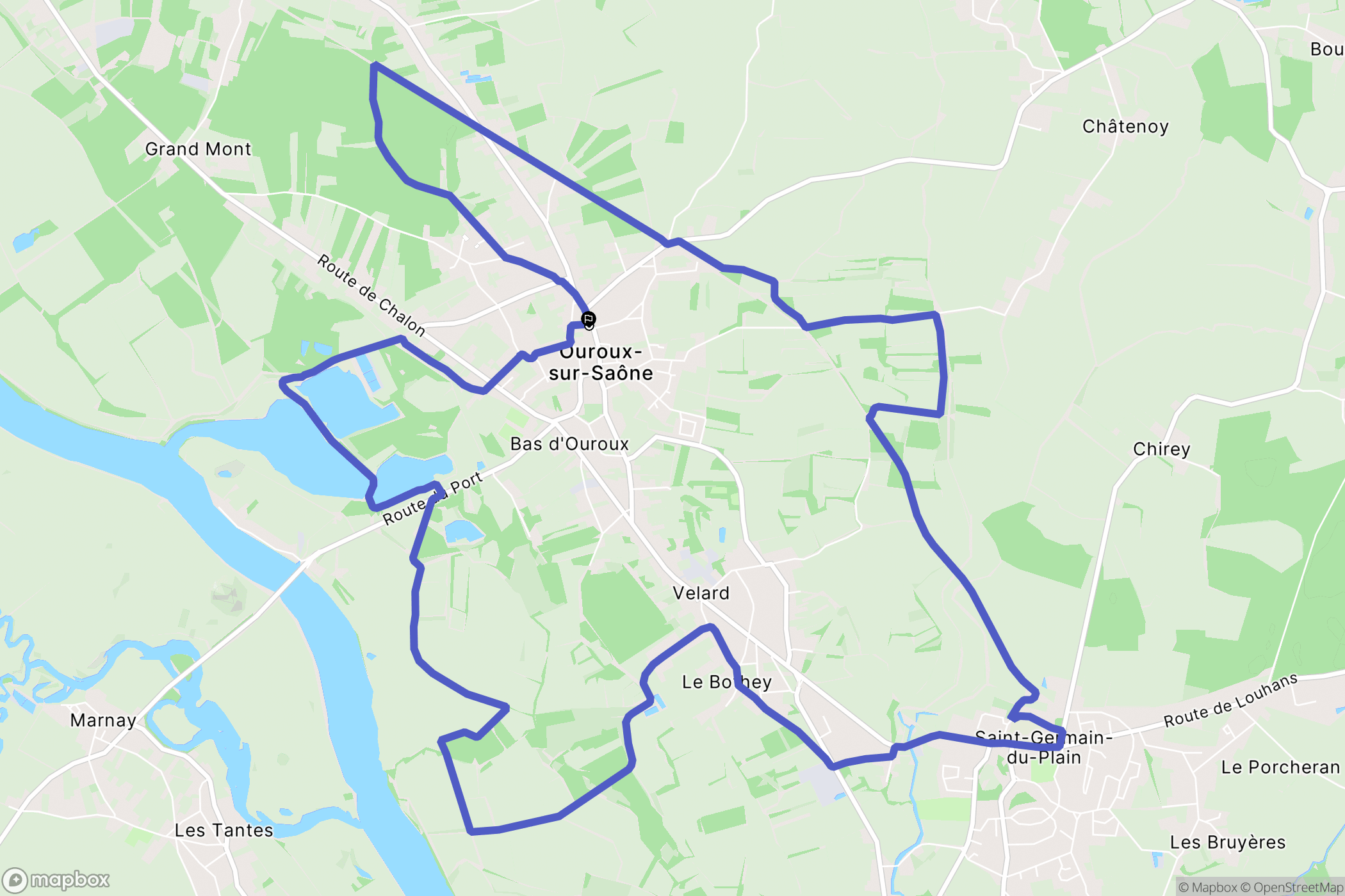 Ouroux-sur-Saône : carte du parcours de randonnée - France