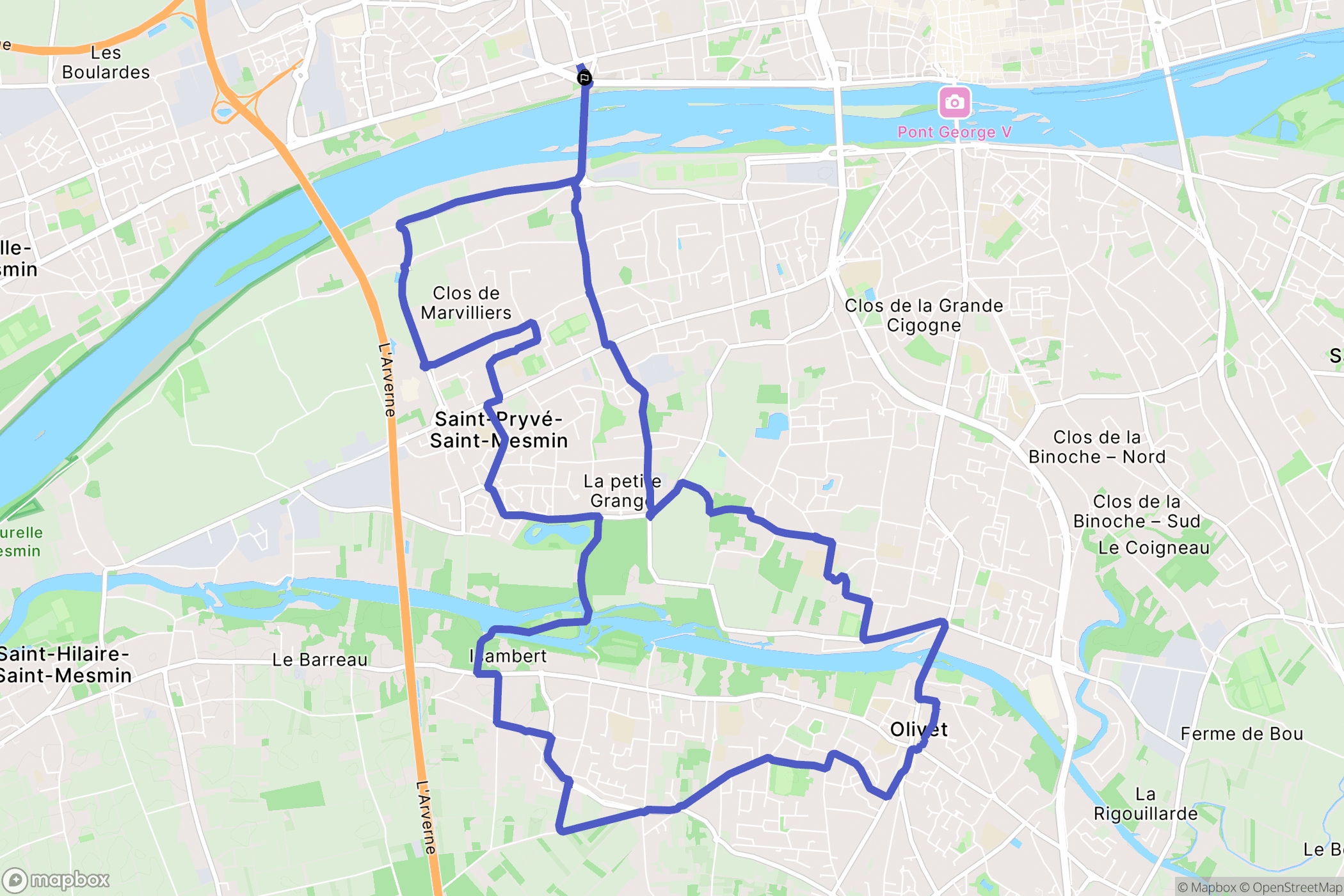 Orléans : carte du parcours de randonnée - France